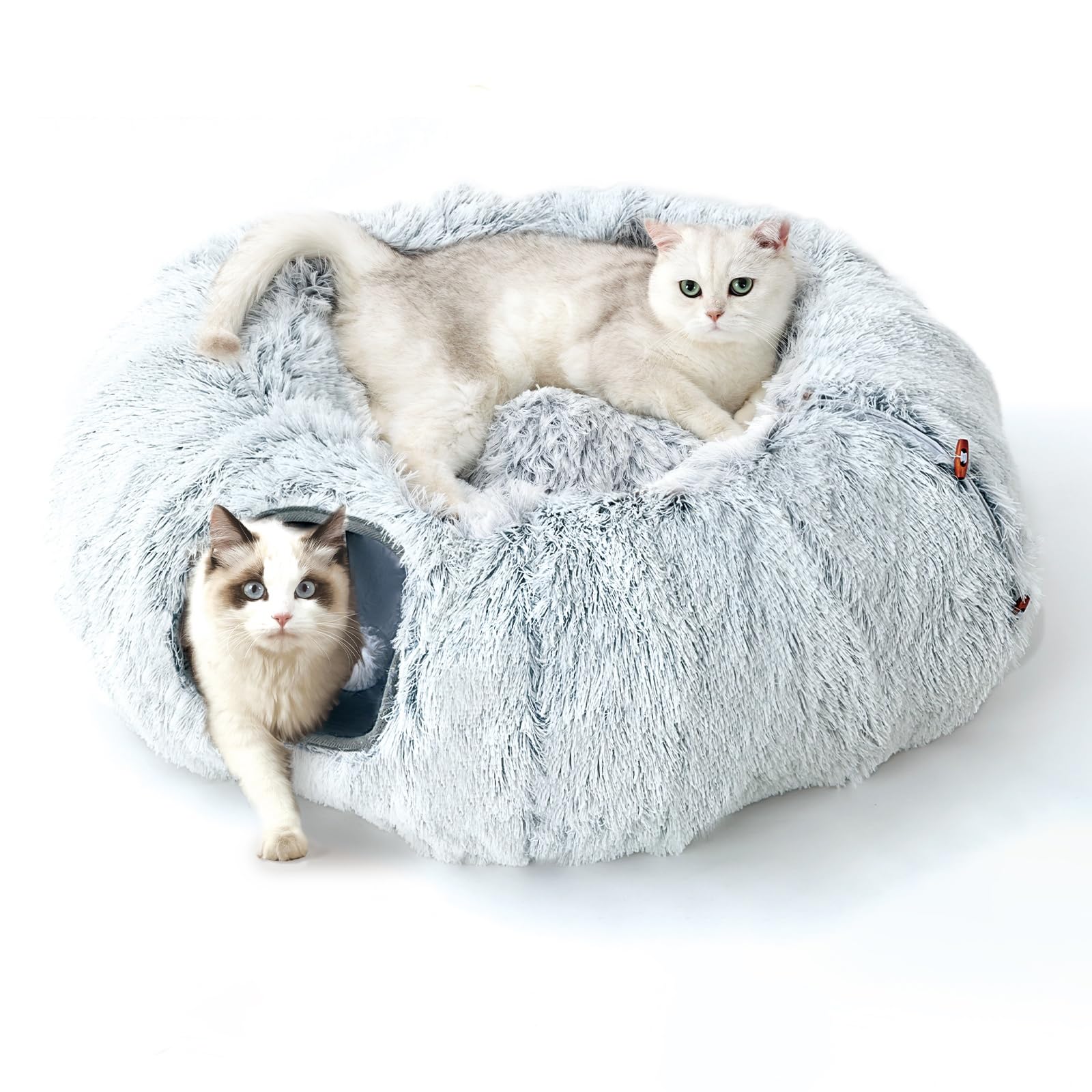 FURRYPAWS Túnel para Gatos 3 en 1-160cm con Cama Extraíble, Transformable (S/C/Redondo), Estructura Metálica Reforzada, 20 Juguetes, Plegable en 10s
