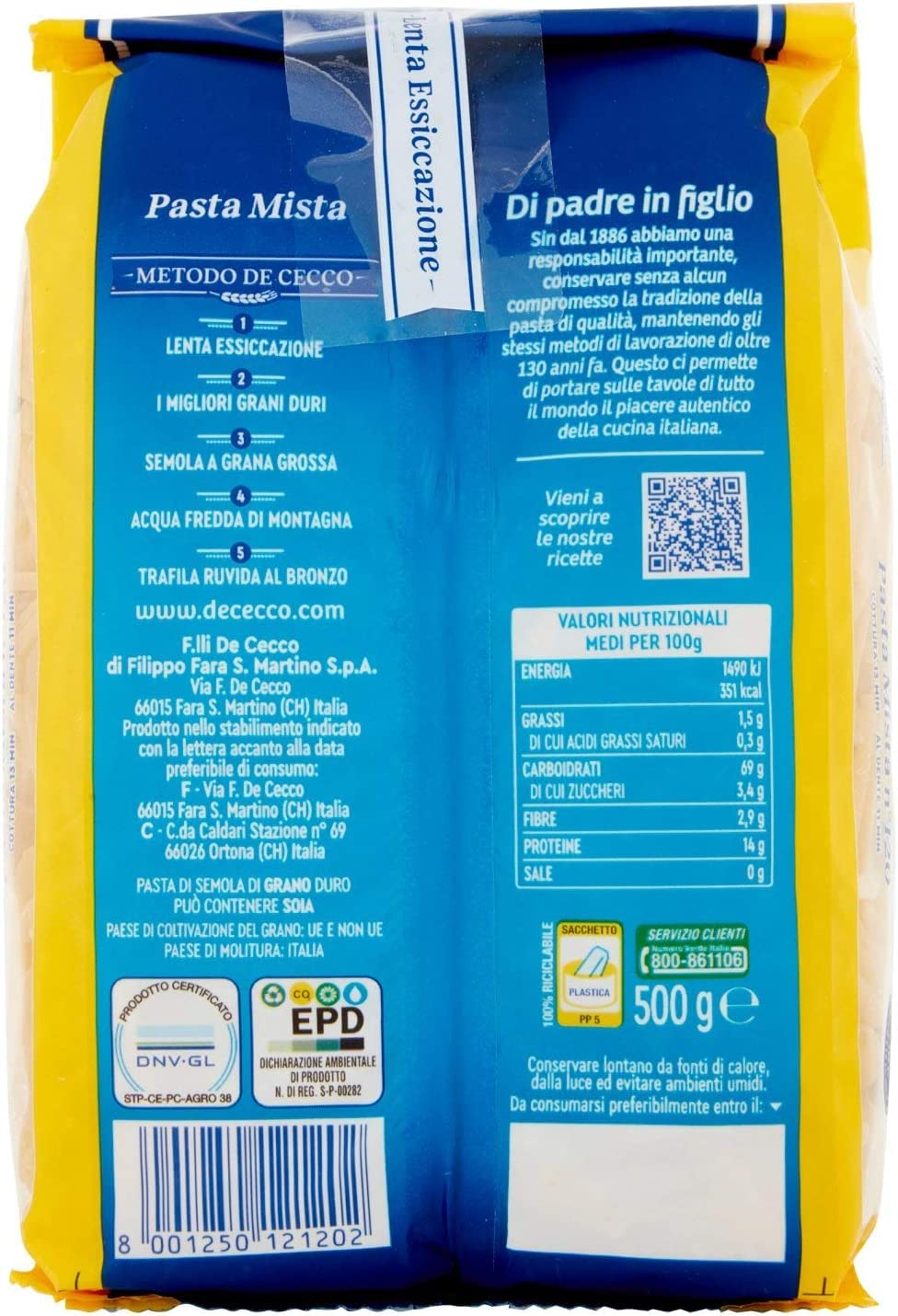 20 pastas de Cecco 100% italiano pasta Mista n° 120 pasta mixta 500 g