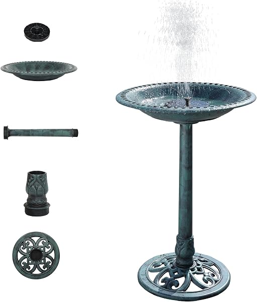 VINGLI Pedestal Bird Bath, Copper Resin Birdbaths Weather Resistant Floral Accents and Vintage Finish Garden Decor for O