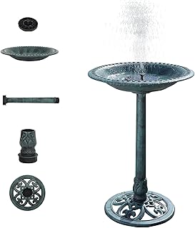 VINGLI 28 Inch Pedestal Bird Bath Solar Fountain Birdbaths with Steel Gr...