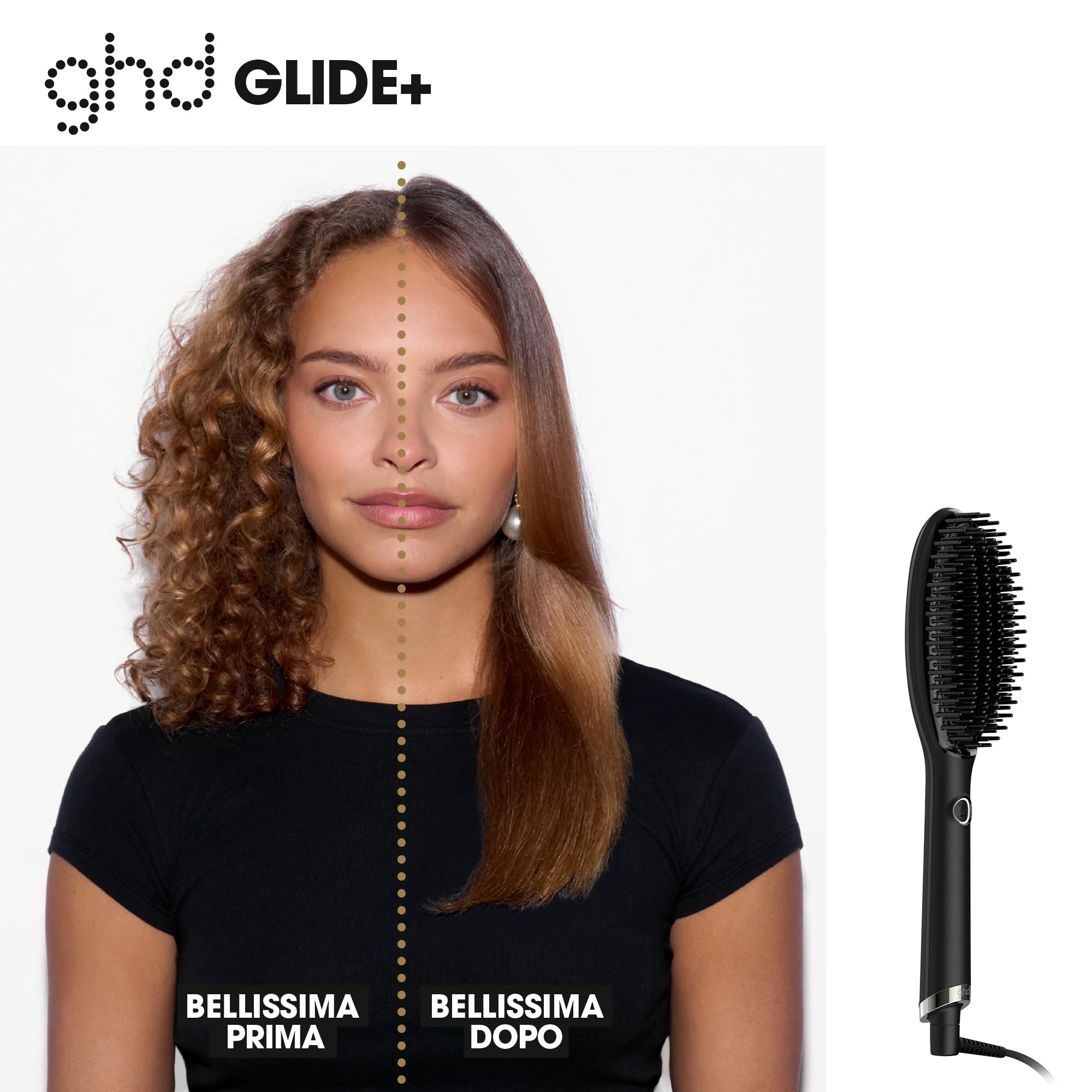 ghd glide+, Spazzola Lisciante per Capelli Professionale Anticrespo, Nero | 57% di luminosità in più, Zero Danni da Calore Estremo, Tecnologia di Riscaldamento in Ceramica e Ionizzatore Anti Crespo