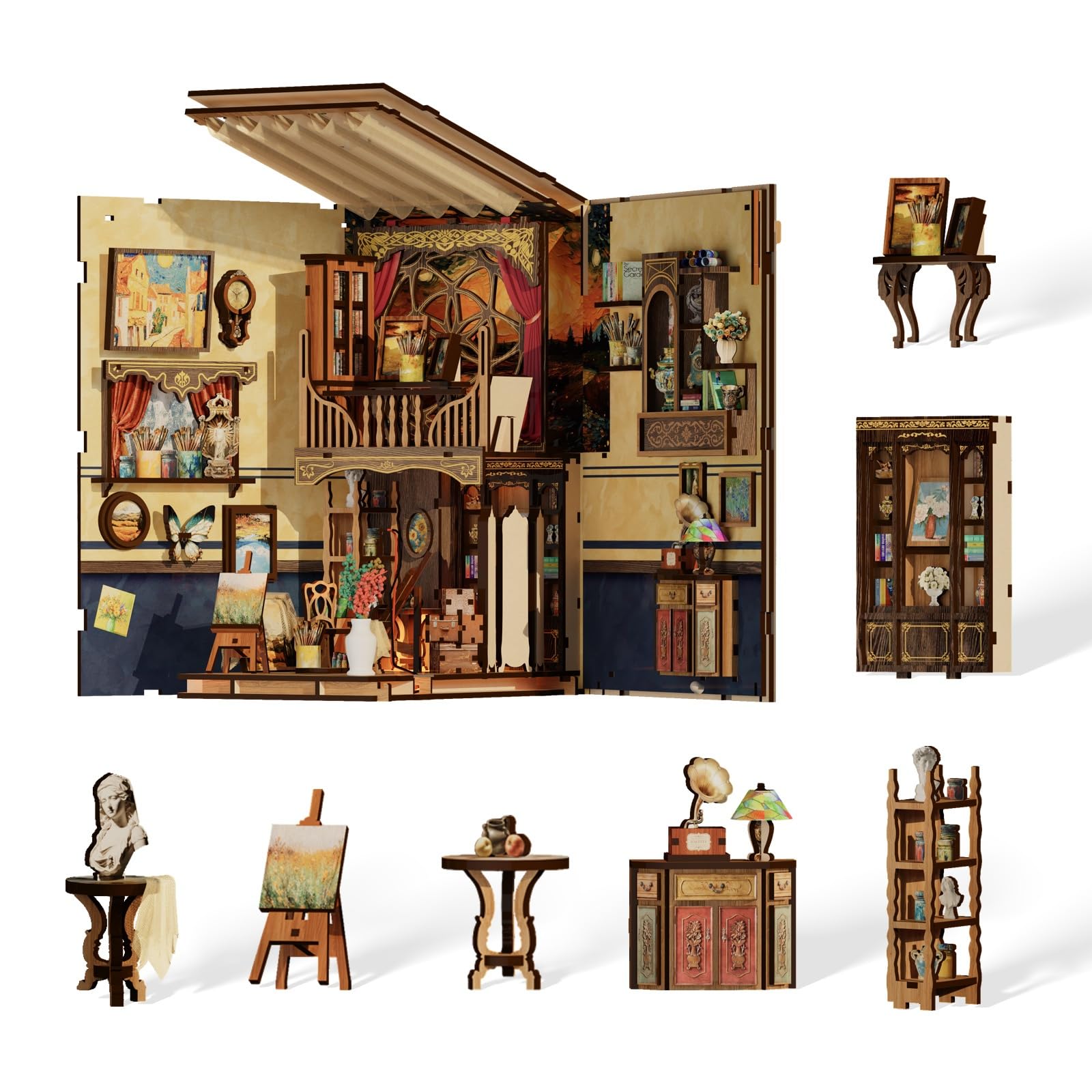 MaHo Book Nook A World Within the Frame - Van Gogh - DIY Miniatur-Diorama fürs Bücherregal, 344 Teile, 11 x 18 x 23 cm, ab 12 Jahren - Booknook Diorama Modellbau Miniatur Bausatz - 3D Puzzle