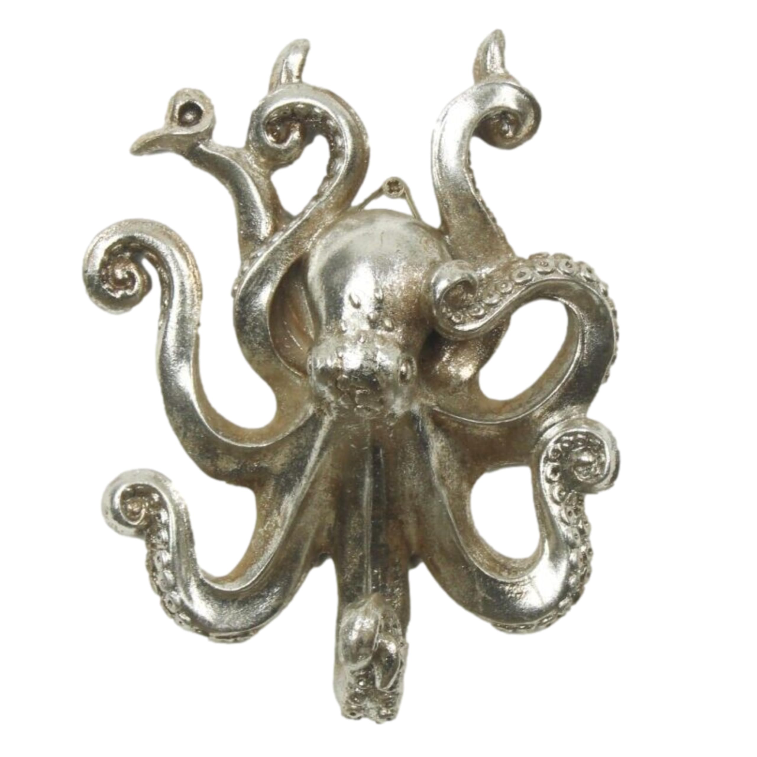 Fyne-Finds Octopus Silver Resin Wall Hanging Single Hook Coat Scarf Keys Hanger Nautical Decorative Gift