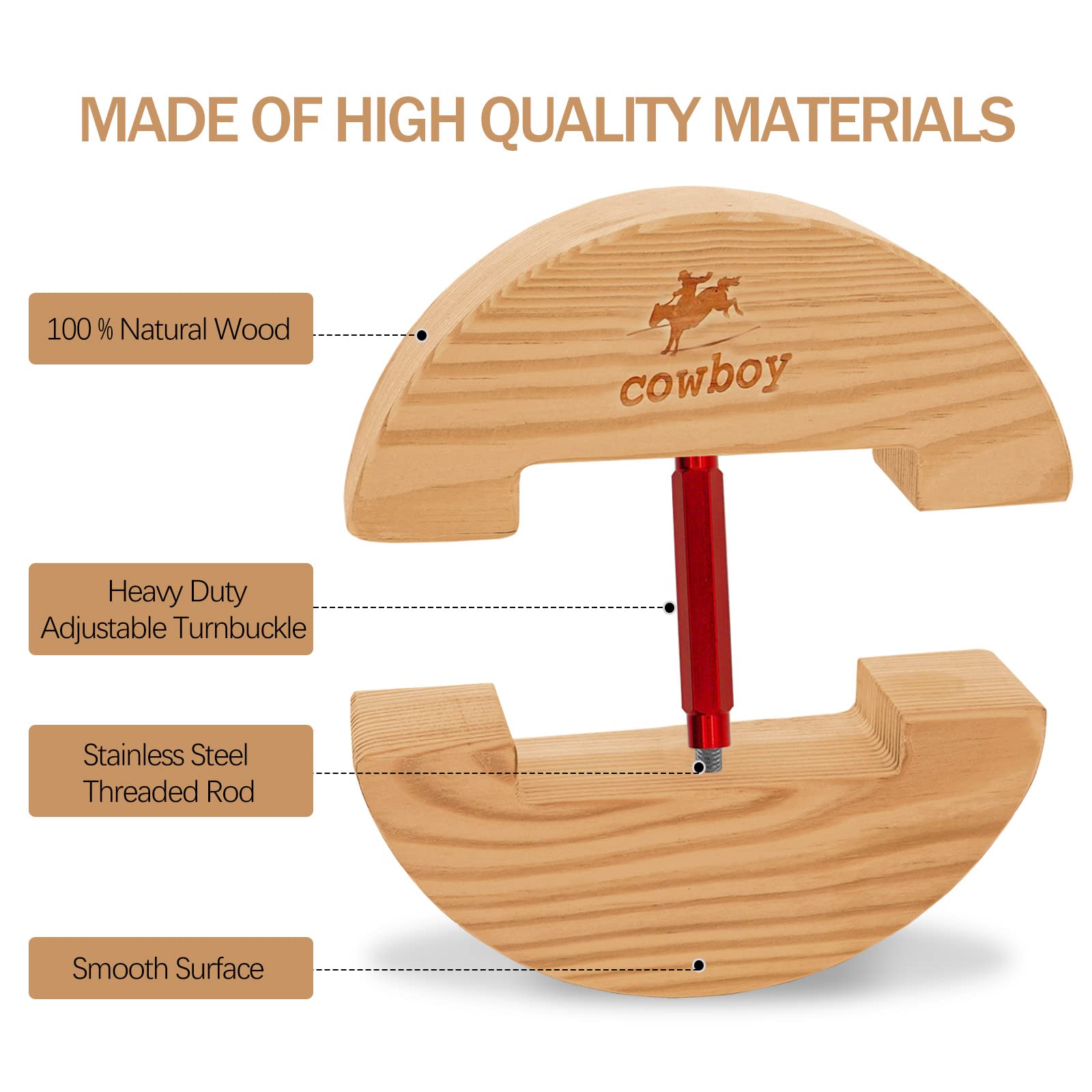 Cowboy® Allargacappelli regolabile resistente con taglia S: 16,5 cm a 24 cm; taglia L: 19 cm a 25 cm., Legno, Red, large