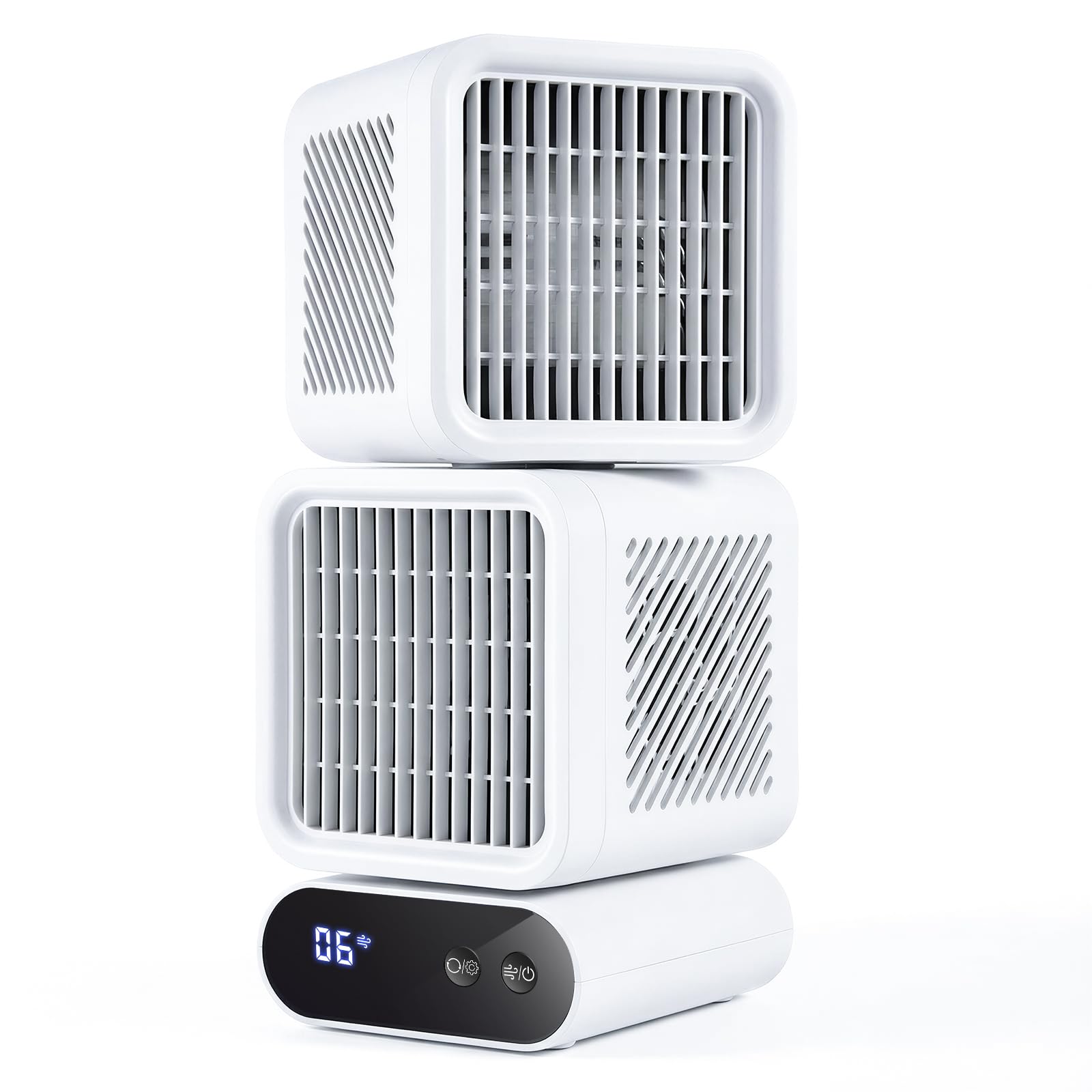 Oscillating Desk Fan for Office,4000mAh Battery,6 Speed Quiet Portable Fan | Dual Head Desk Fan features 360° rotation and 120° auto oscillation,LED display, quiet airflow for office, bedroom and dorm White