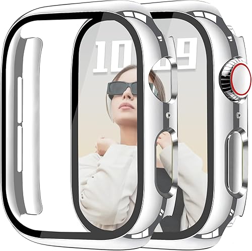 Vista 11 de JR.DM Paquete de 2 fundas rígidas de policarbonato de 1.575 pulgadas con protector de pantalla de vidrio templado HD para Apple Watch Series negro