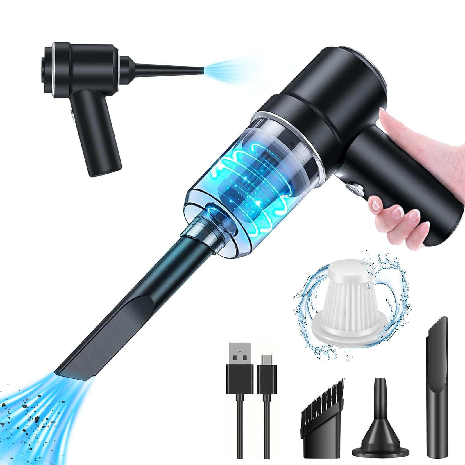 Sverluus Aspirateur à Main 8000 Pa - Mini Aspirateur Voiture 2 En 1 Sans Fil Rechargeable USB Pour Voiture, Maison Et Poils D'Animaux