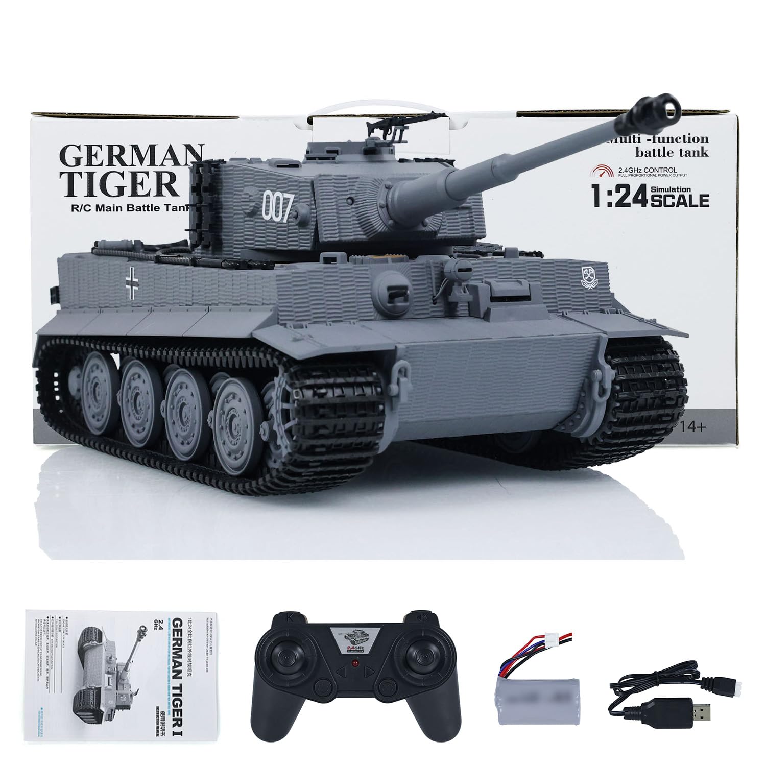 TOUCAN RC HOBBY Tanque de batalla RC 1/24 Taigen Tiger I con control remoto infrarrojo de combate militar