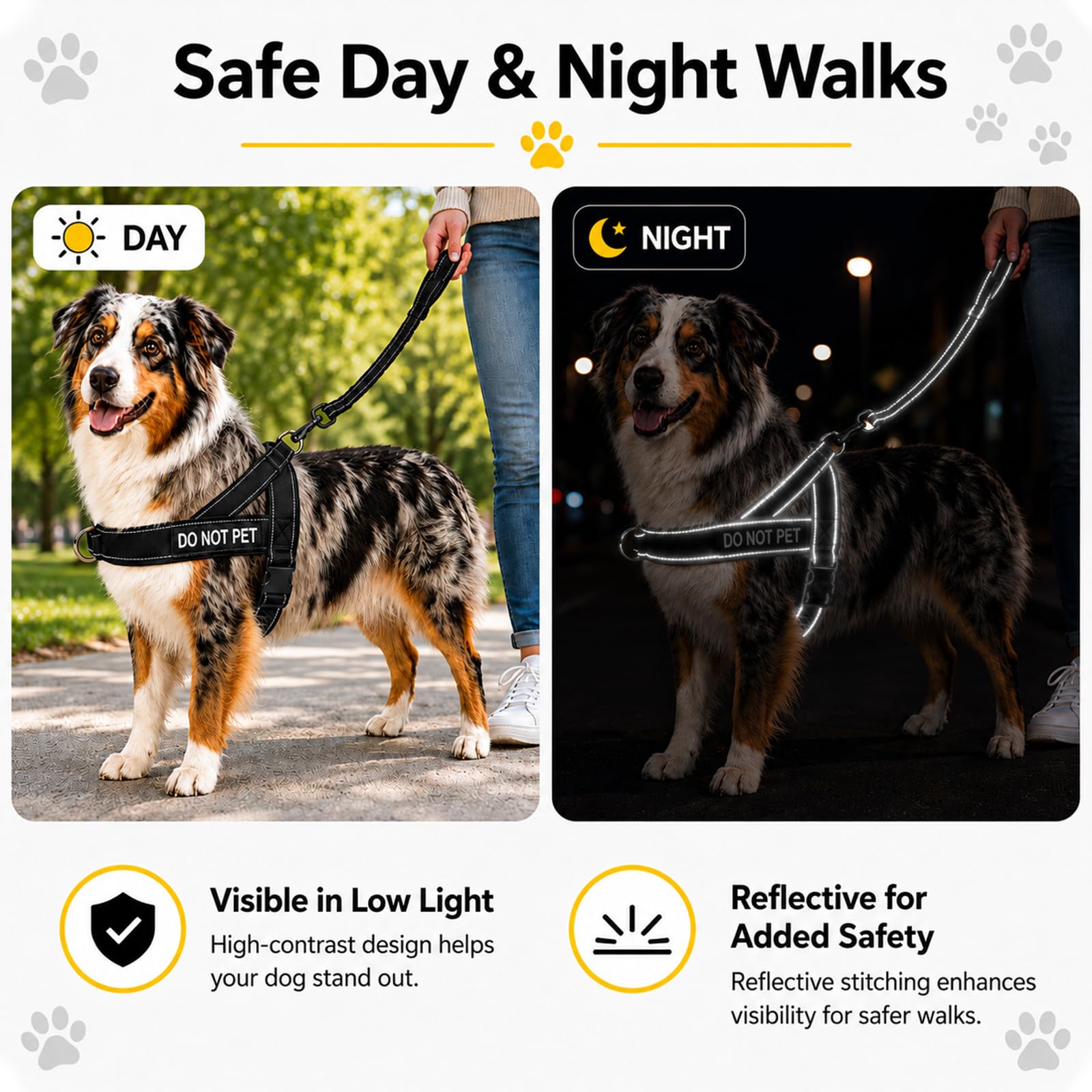 Harnais Chien Anti Traction Réglable, Harnais pour Chien avec Poignée de Contrôle, Harnais de Sécurité Réfléchissant avec Anneau Devant et Dos, Harnais pour Chien Moyen Grand Noir L