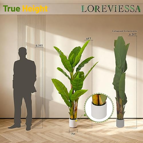 Miniatura 3 de Planta artificial de plátano de 6 pies para decoración de sala de estar, planta de piso de hoja de plátano sintética grande, árboles artificiales