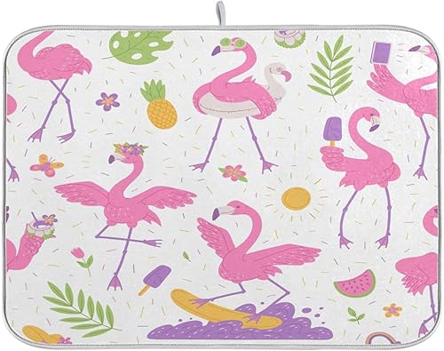 Alfombrilla de secado de platos Pink Flamingos para encimera de cocina, 18 x 24 pulgadas, almohadilla de secado ultra absorbente, accesorios de