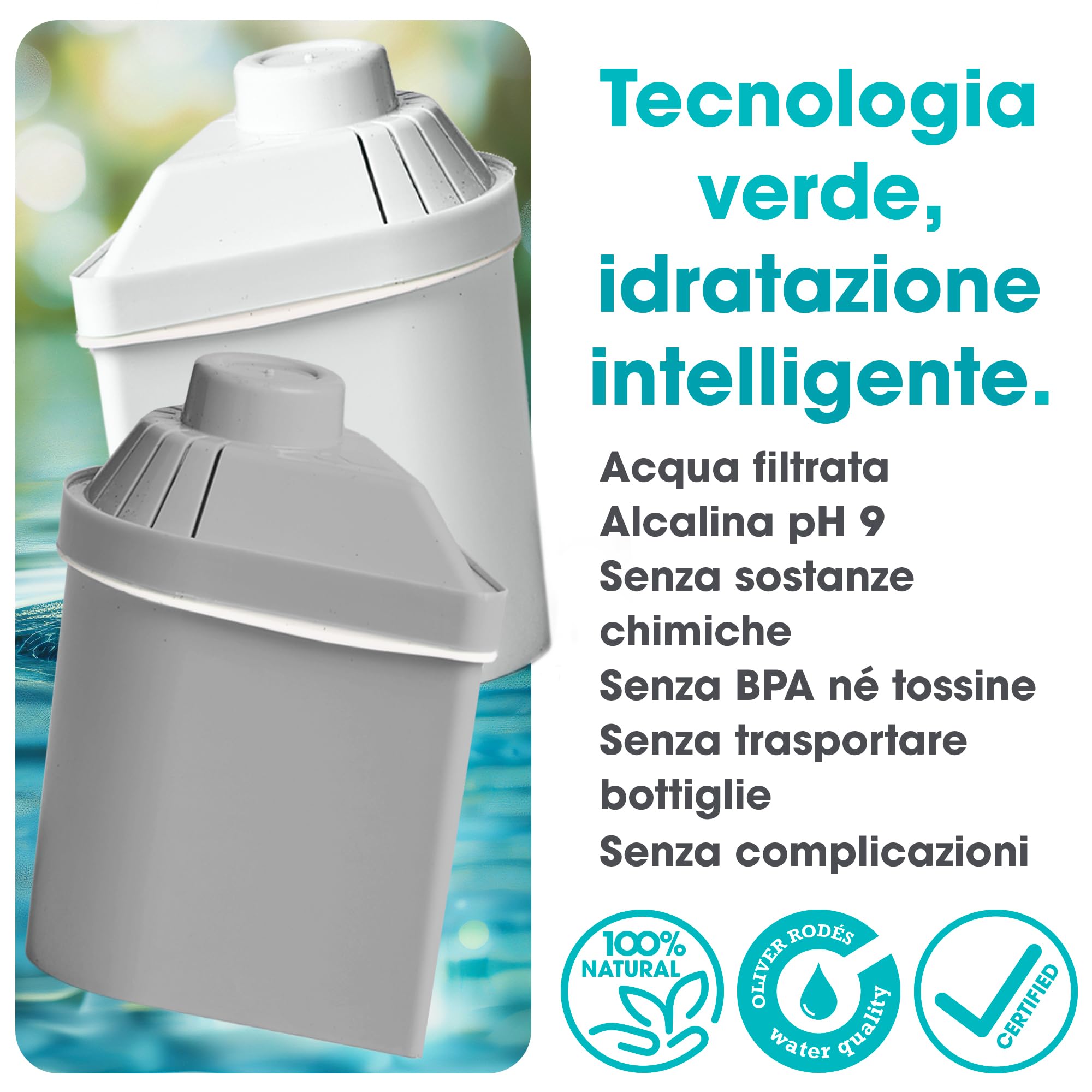 ALKANATUR Pack 3 filtri Alkanatur Drops ecologici | Depura, alcalinizza, idrogena, ionizza | Elimina cloro, metalli pesanti, pesticidi Aggiunge magnesio pH 9 | Senza sostanze tossiche
