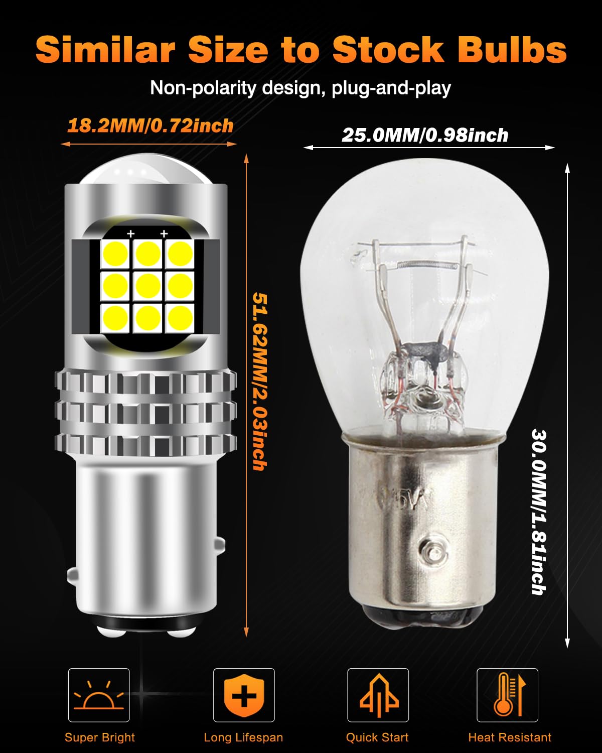 TUINCYN P21/5w Bay15d 1157 Żarówka LED, światło stop 12 V 24V zimna biel 6500 K, światła do jazdy dziennej do samochodu, motocykla, kampera, 2 żarówki