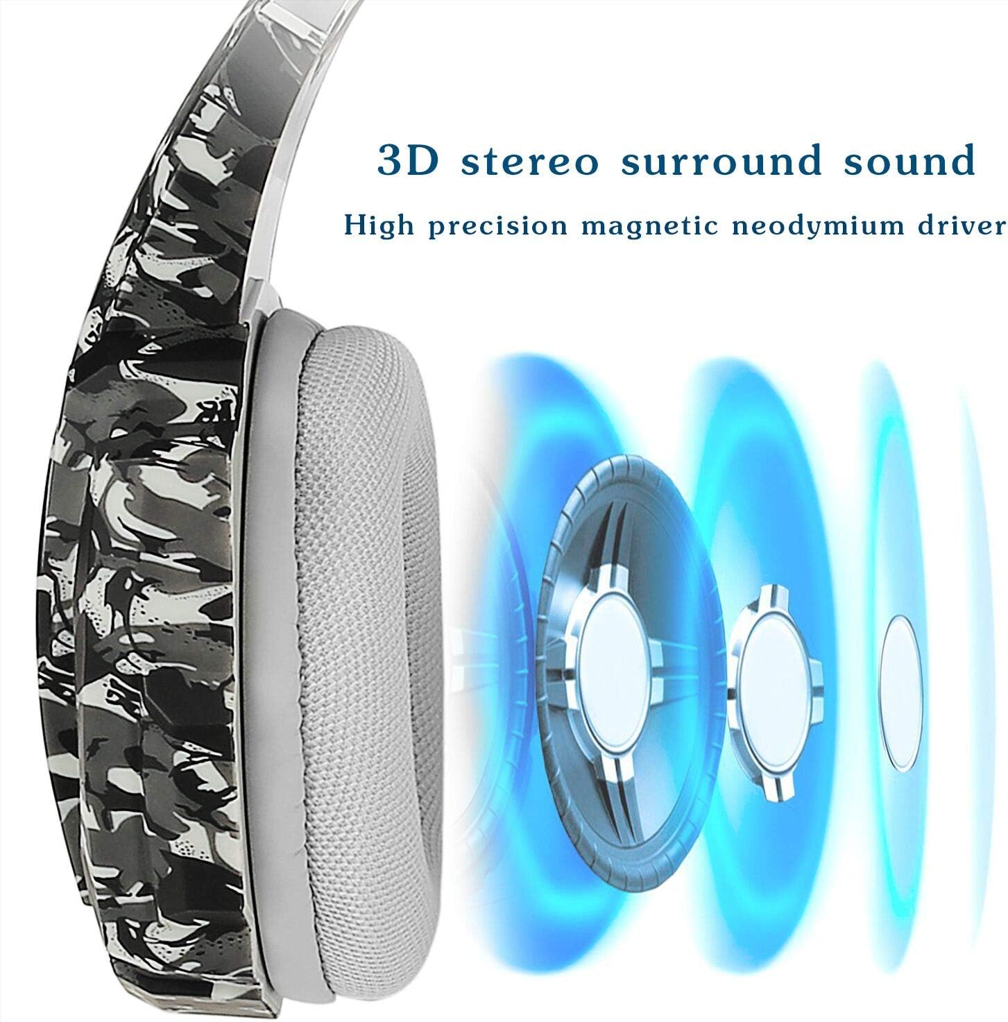 ECOOPRO Gaming Headset for PS4 Xbox One PC, Stereo Gaming Headphones with Noise Cancelling Mic, Bass Surround, LED Light & Soft Memory Earmuffs for PC Mac Nintendo Switch (Camouflage)