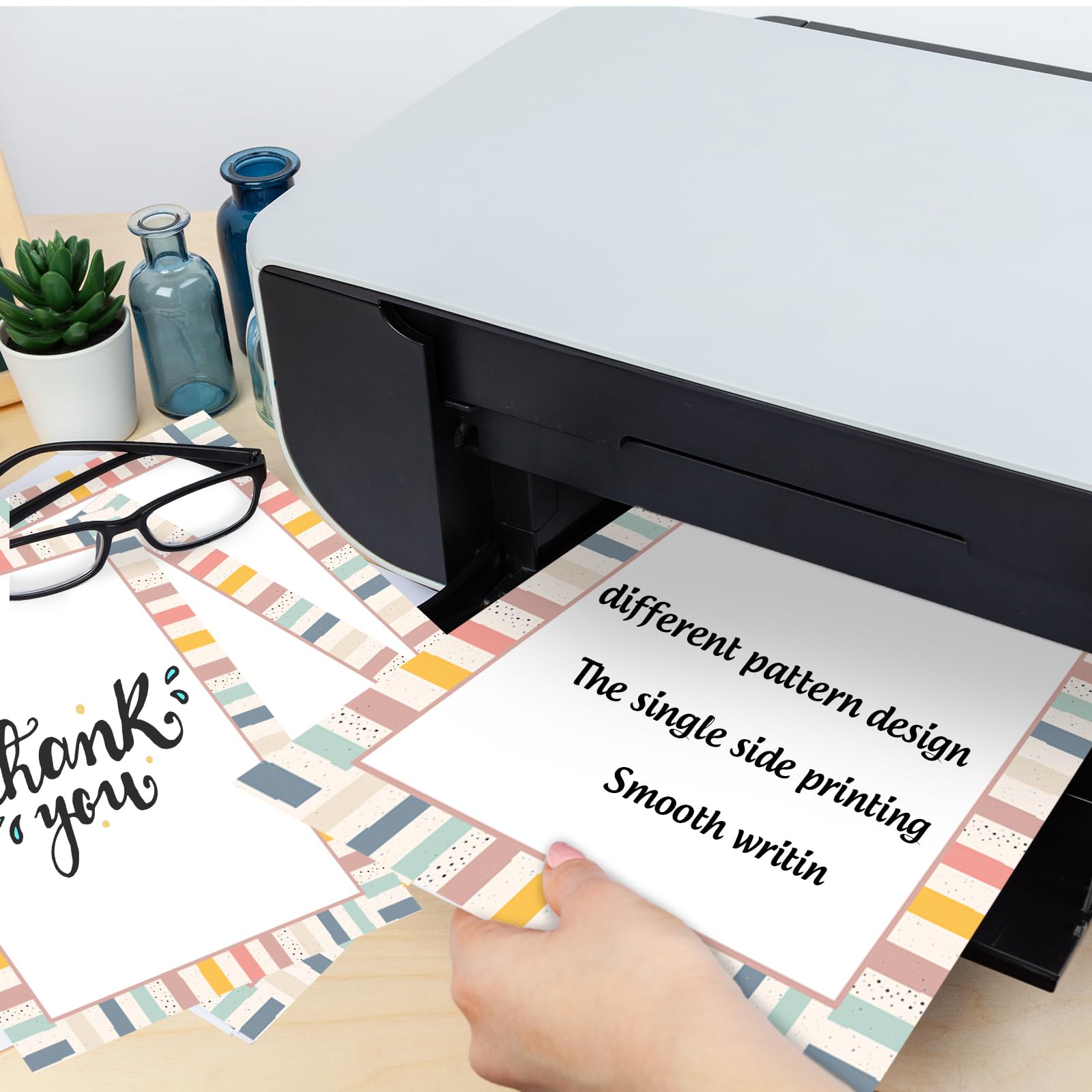 FYSUIMU 80 hojas de papel de papelería bohemio a rayas con membrete de puntos, papel de escritura de una sola cara, papel para impresora de computadora para notas, tarjetas de felicitación, invitación