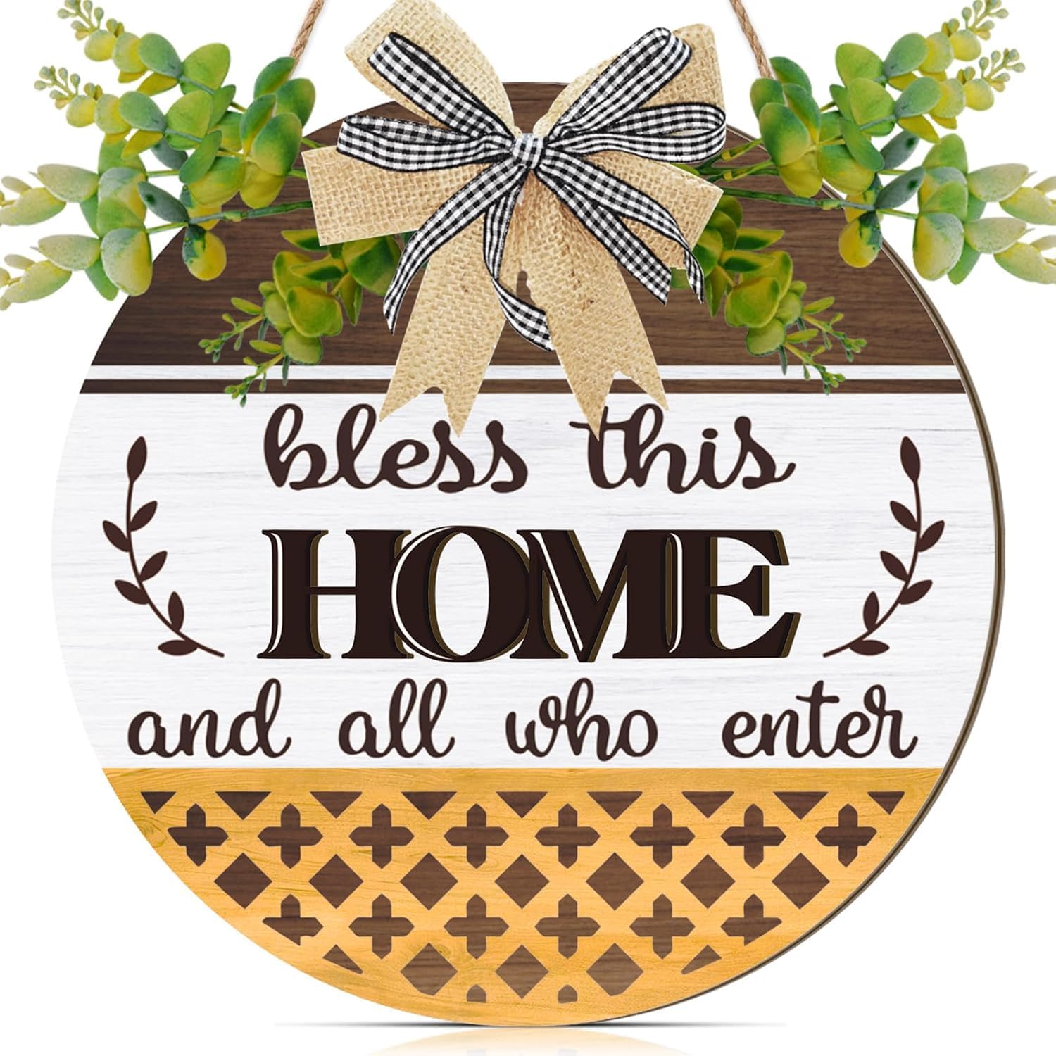 CHDITB 3D Bless This Home Wreath for Front Door,Vintage Boho Welcome Sign — image 1