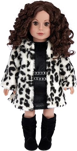 Miniatura 2 de Glamour Girl - Conjunto de muñeca de 3 piezas de 18 pulgadas - Abrigo de piel sintética de leopardo de nieve con vestido de terciopelo negro y botas
