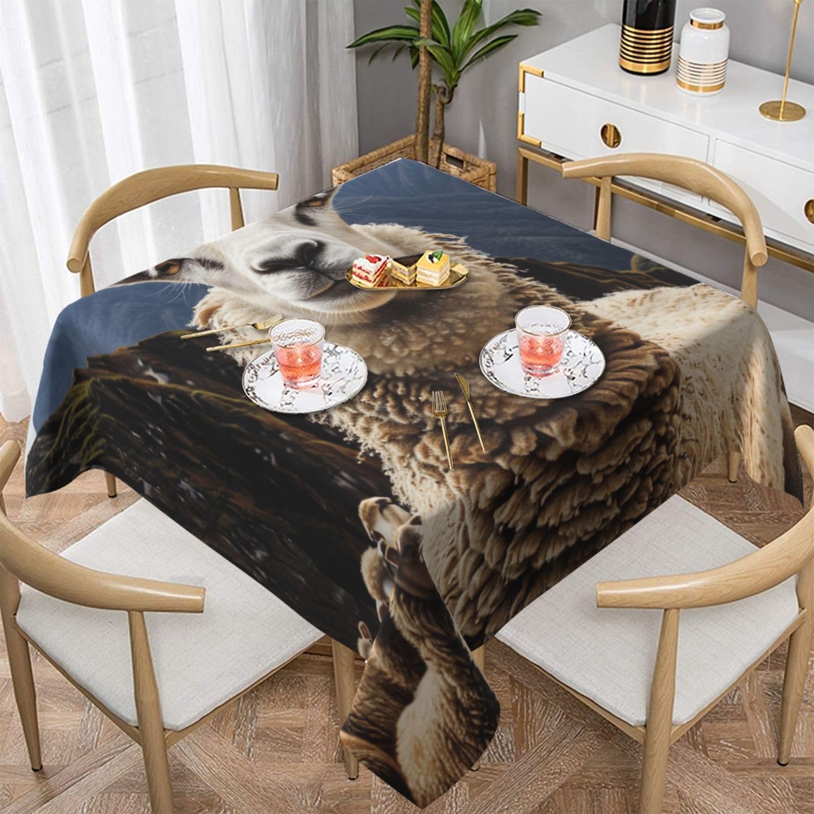 WPKJU Sheep Printed Square Tablecloth 60x60 inch Water Resistant Table Cover Washable Rectangle Table Cloth for Dining Tables