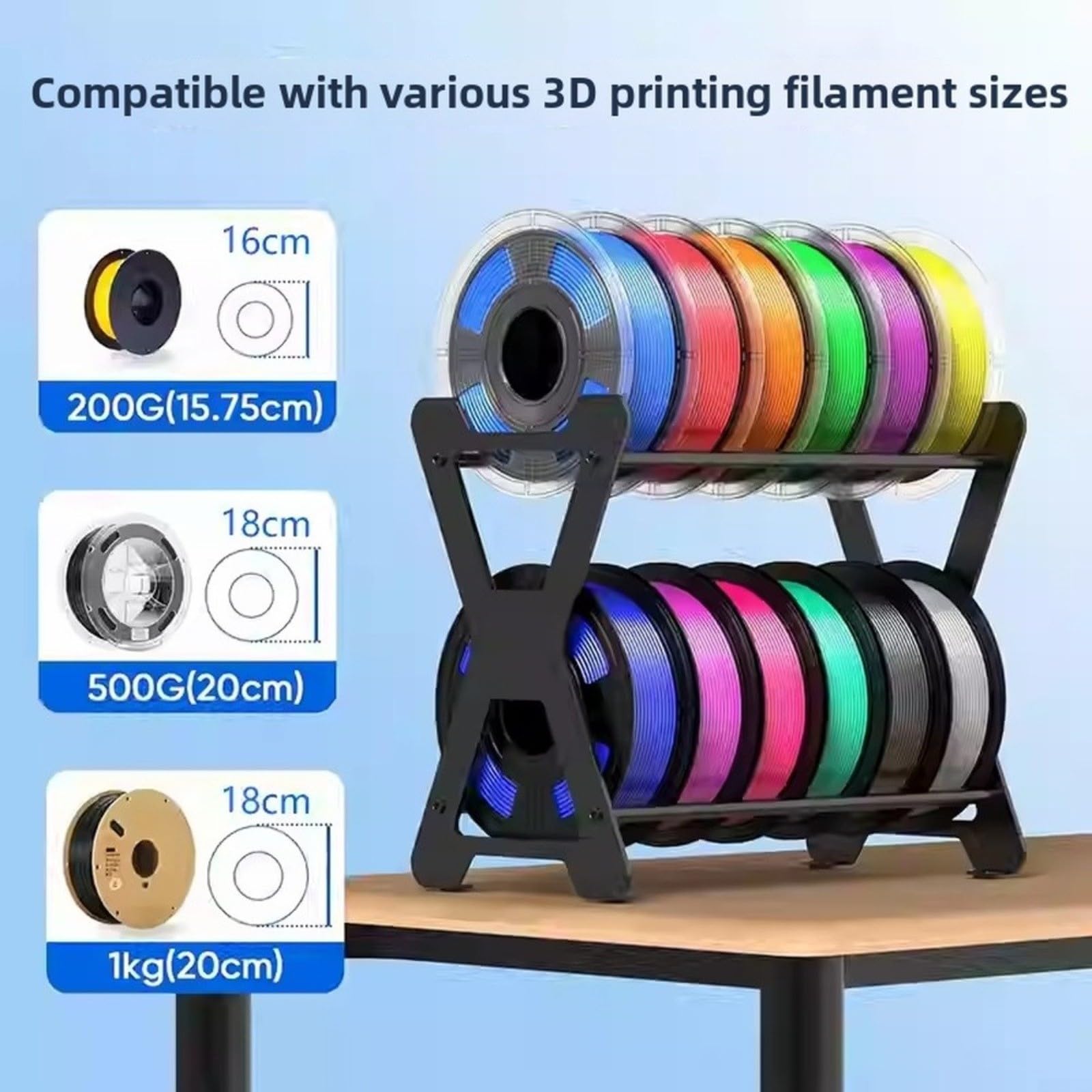 X-Form Doppelschicht Filamenthalter für 3D Drucker – Robuster Kohlenstoffstahl für ständer für 12 Rollen 1kg Spulen, Platzsparendes Desktop Organizer Rack mit Rutschfesten Füßen, Schwarz