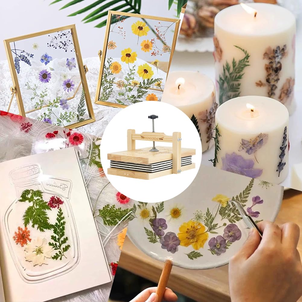 BENECREAT Kit de Prensa de Flores, Tablero de Madera para Prensar Flores Rectangular de 6 Capa Y 24.9x15cm con Bolsa de Papel Secante Y Herramientas de Corte, Juego de Herramientas para Secar Plantas