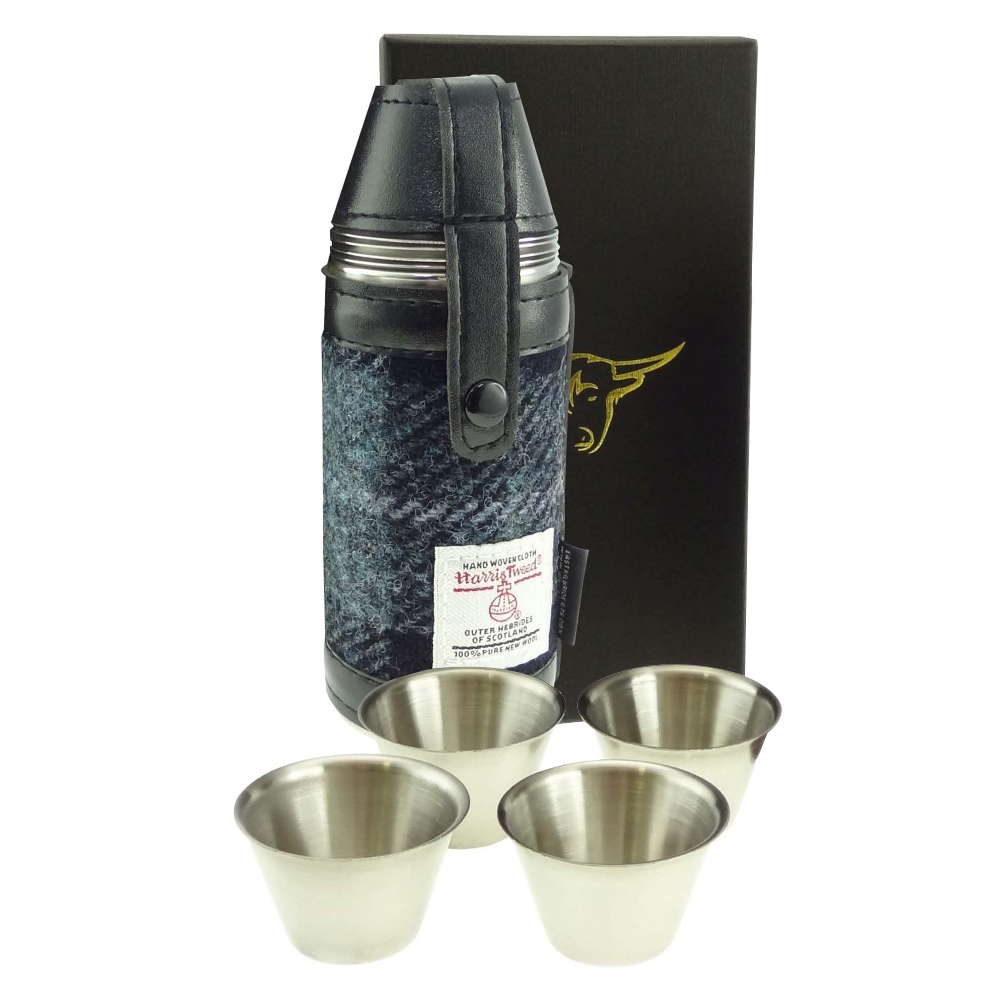 Coffret cadeau flasque Harris Tweed et tasses pour mariage et garçon d'honneur