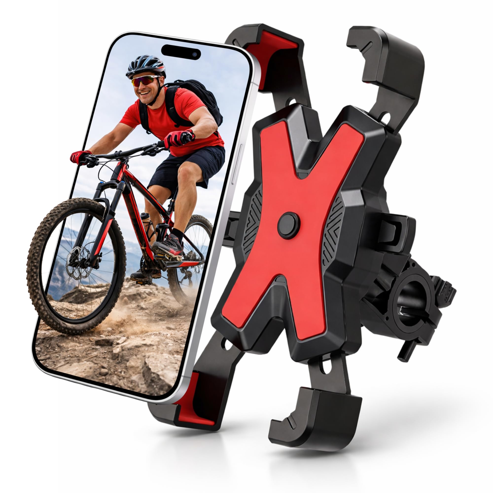 Motorcycle Handlebar Mobile Holder | Bicycle Mobile Holder | Electric Scooter | Detachable Phone Holder | 360° Rotation | Universal Compatibility 4.5-7 Inches (Red)