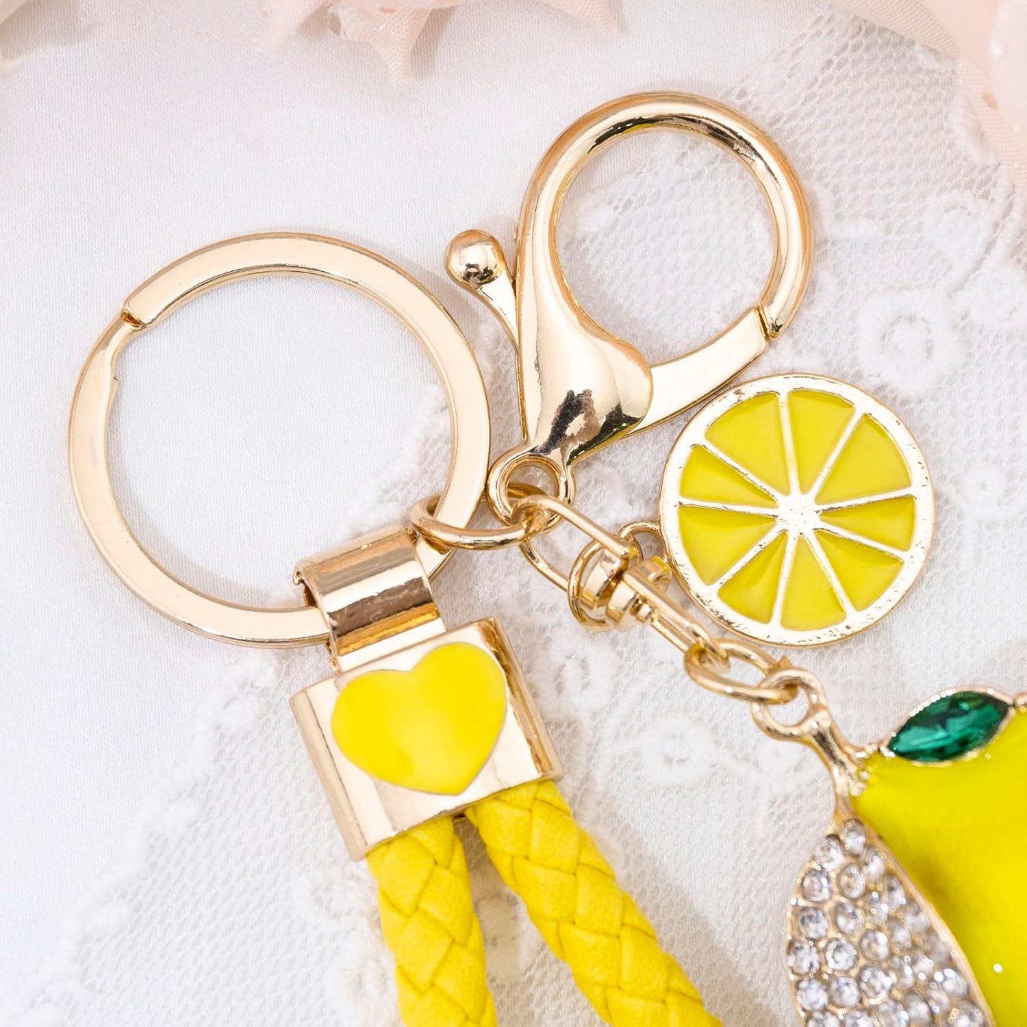 Lemon Bag Charm Gifts for Women Lemon Keychain Fruit Keychain Yellow Crystal Rhinestone Key Chain Fruit Keyring for Purse Bag Backpack Car Jewelry Gift for Girls Friends Family Accessories - Image 7