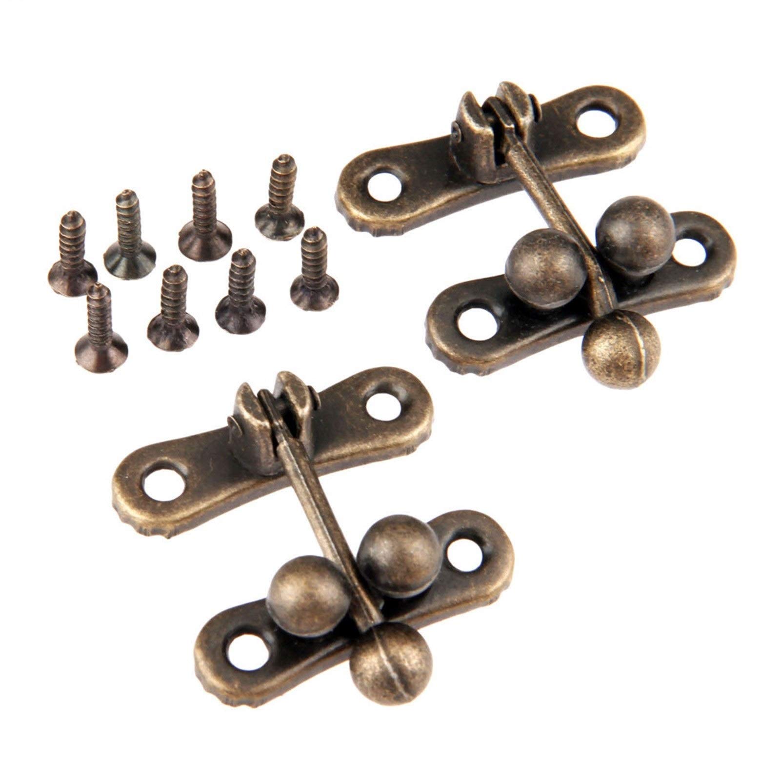 Fibbia cinese antica a scatola, fibbia con lucchetto antico.2 pezzi Bronzo antico Chiusure a scatto for scatola di gioielli Chiusura con fibbia for valigia Hardware vintage con vite 3133 mm
