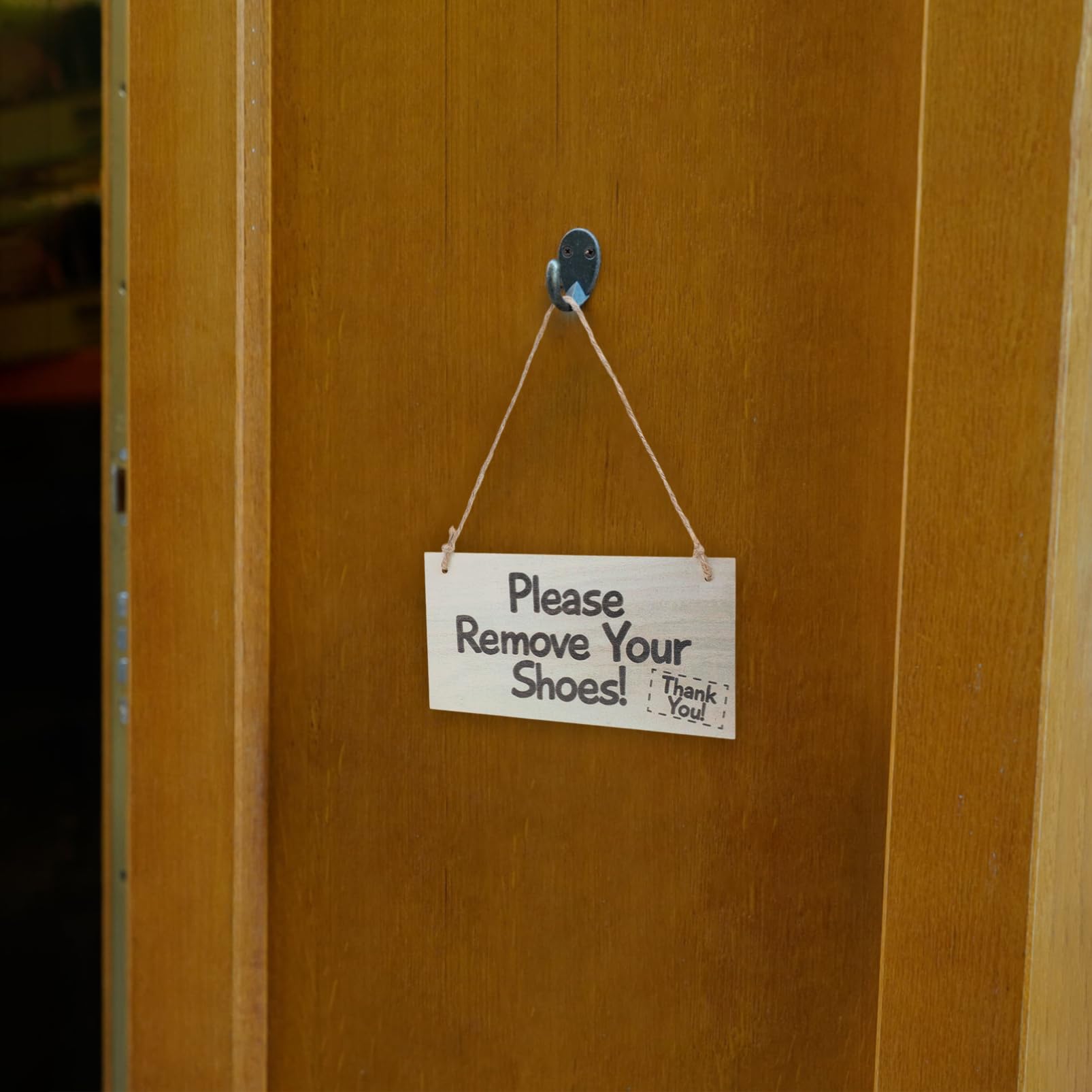 Cartello Legno Benvenuto - 'Togliere Scarpe' Da Appendere Per Porta Casa O Negozio - Decorazione Rustica