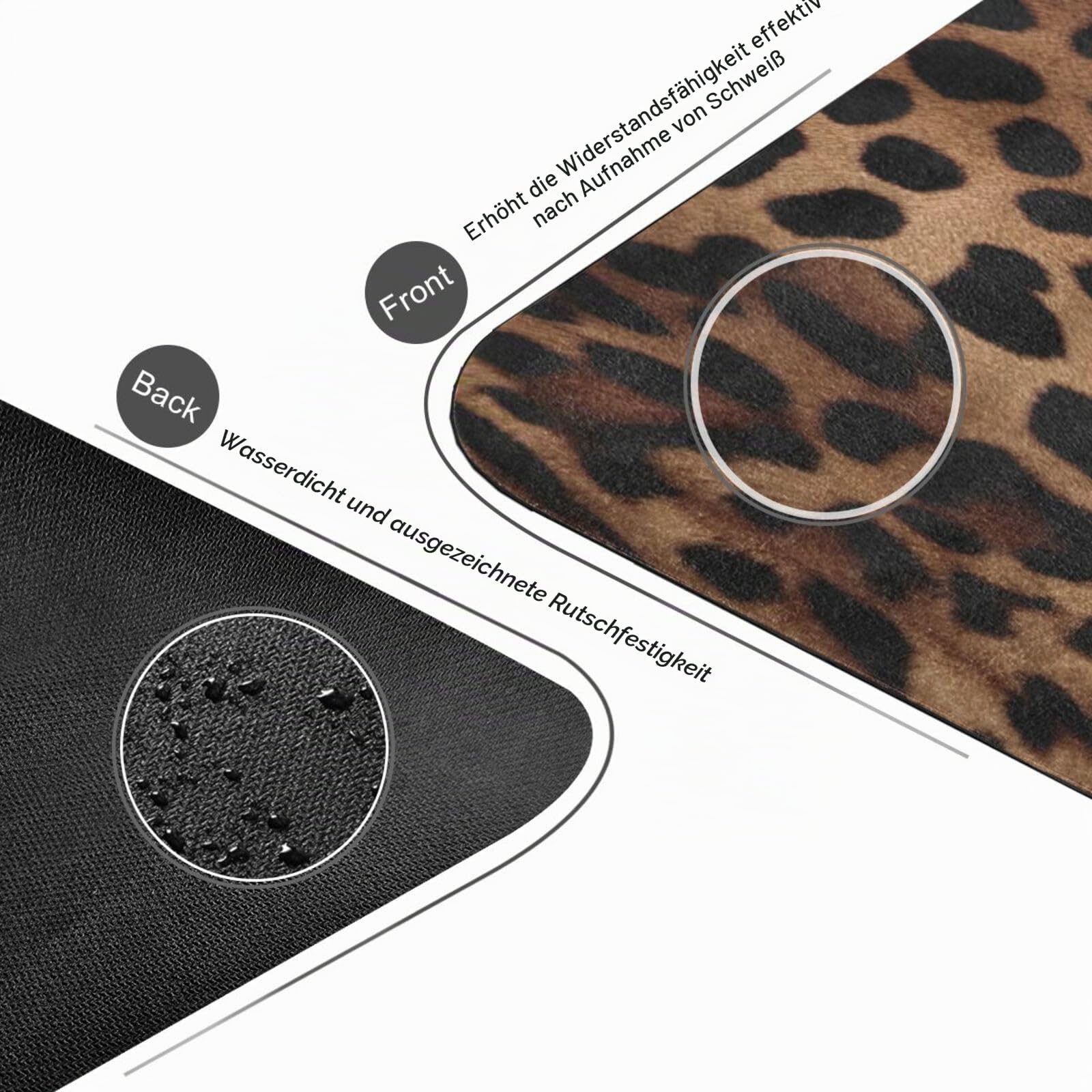 Yogamatte mit Leopardenmuster, rutschfest, Naturkautschuk, Fitnessmatte, für Zuhause, Workout, Fitnessstudio, Stretching, Pilates, mit Tragetasche, 180,3 x 66 cm