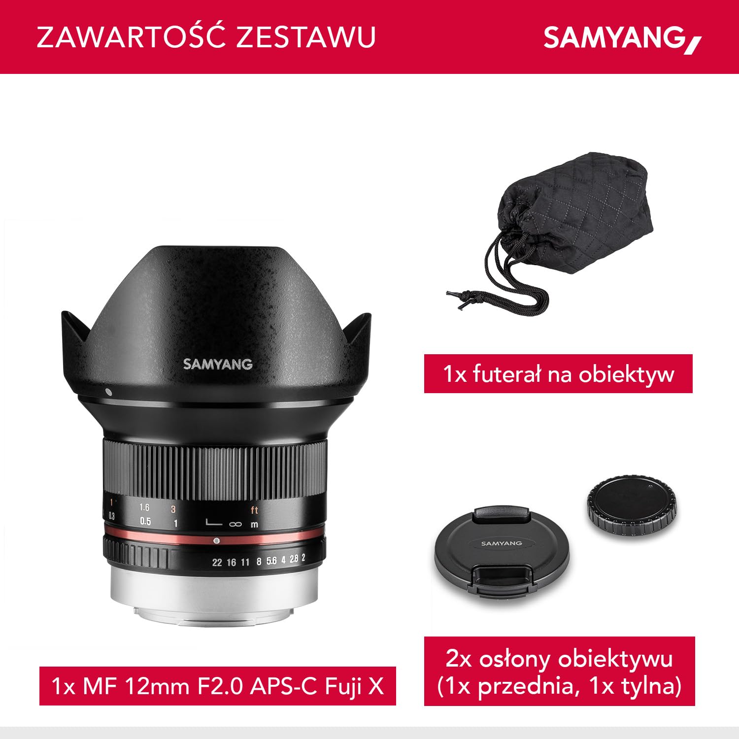 Samyang 12 mm F2.0 APS-C Fuji X czarny - szerokokątny obiektyw stałej ogniskowej do Fuji X, ręczne ustawianie ostrości, do aparatu X-T4, X-T30, X-T30 II, X-T200, X-Pro3, X-A7, X-A5, X-T100, X-T3, X-E3