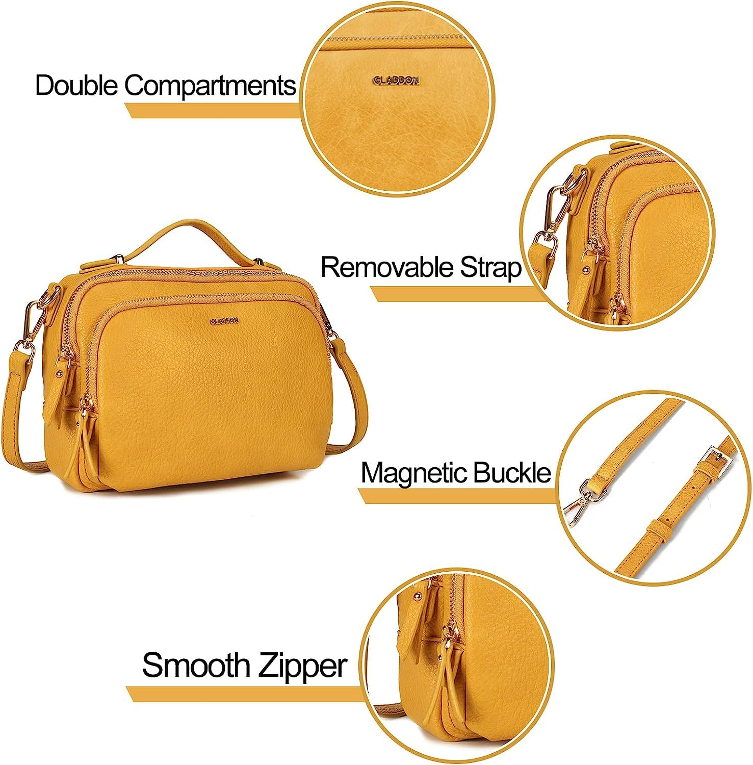 Gladdon Borse a tracolla da donna, piccole borse a tracolla con tasche multiple, pelle PU, cerniera, borsa a tracolla alla moda con tracolla regolabile e rimovibile, piccola