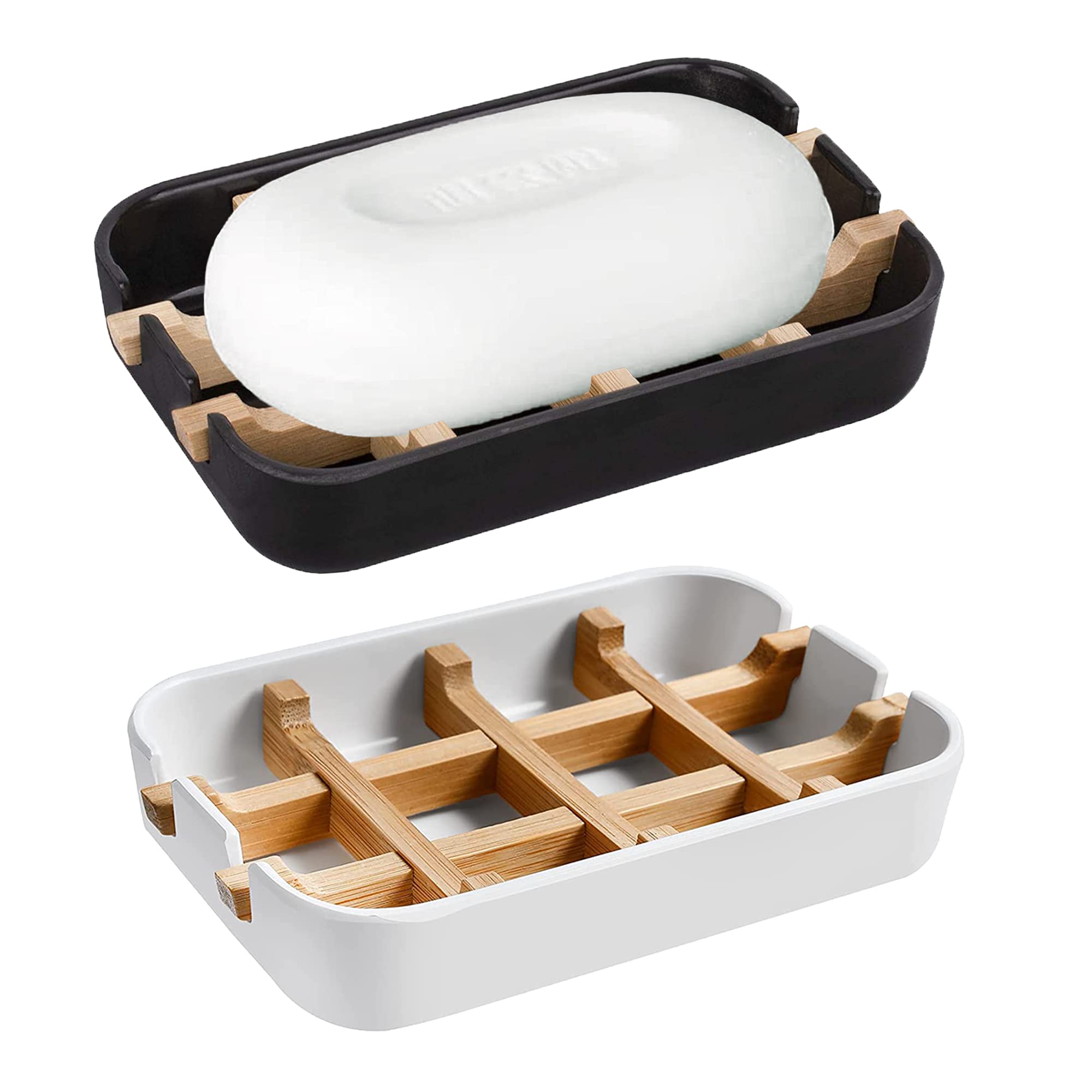 Aoheuo Modern Bamboo Fiber (2 Pack) Soap Holder and Soap Dish Combination (Removable),5.12 Long by 3 Wide, 0.98 inches high, Used in Kitchens,