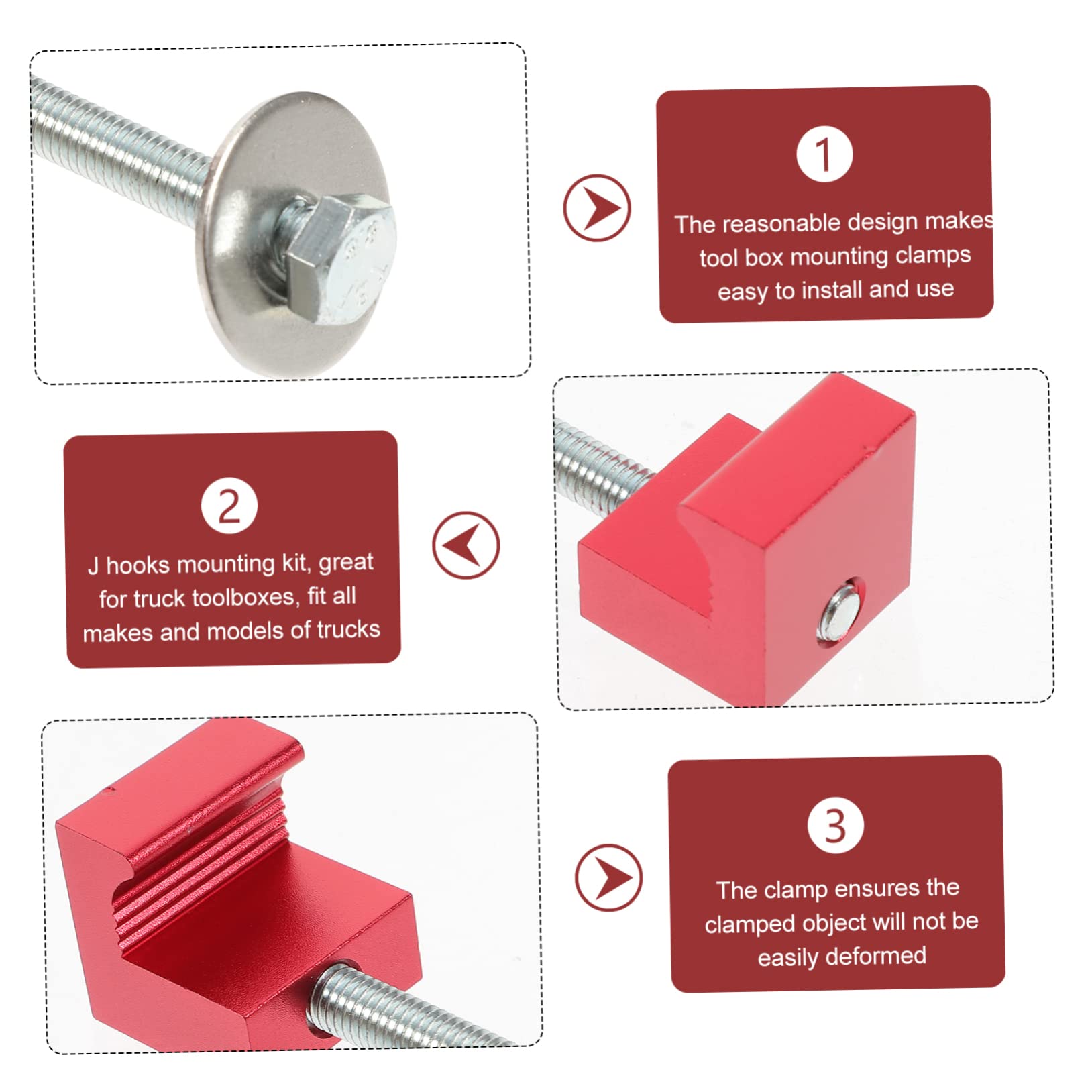 OSALADI 4pcs Aluminum j Hooks Kit for Truck Tool Box Cargo Hooks for Pickup Bed Clamps