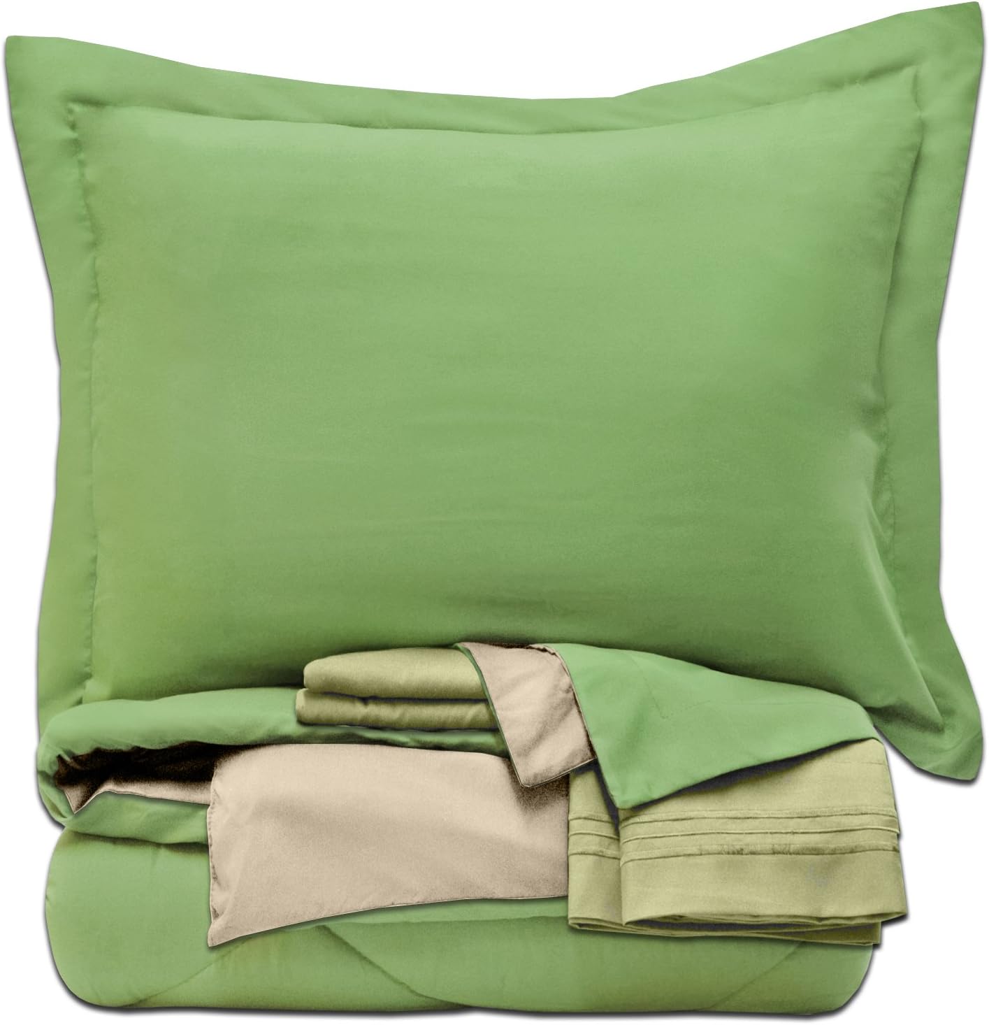 Sweet Home Collection 3 Solid Box Stitch Down Alternative 4 Pc 1800 Thread Count Set, Twin, Cream Comforter, Cream Sheets, 7 Piece