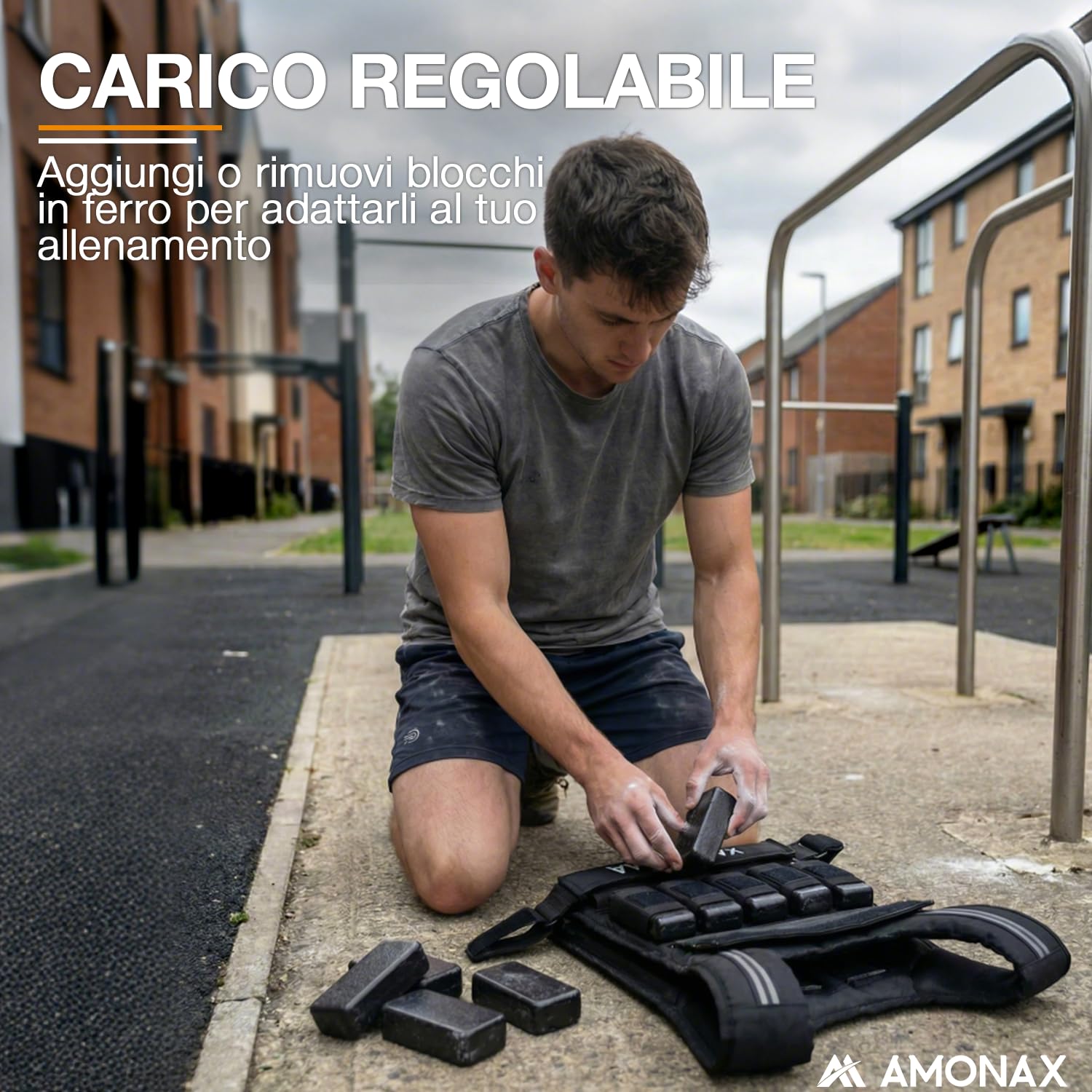 Amonax Giubbotto Zavorrato 10kg / 20kg / 30kg, Gilet Zavorrato Regolabile con Elementi Riflettenti per Uomo e Donna, per Allenamento Fitness, Camminata e Aumento della Massa Muscolare