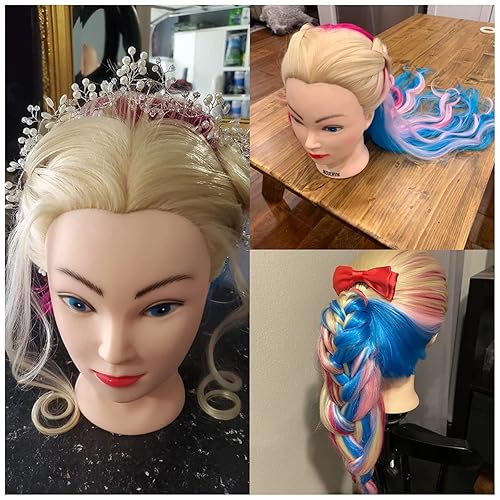 Miniatura 6 de Cabeza de maniquí con fibra sintética larga colorida cabeza de entrenamiento de peinado de 26 a 28 pulgadas maniquí cosmetología cabeza de muñeca