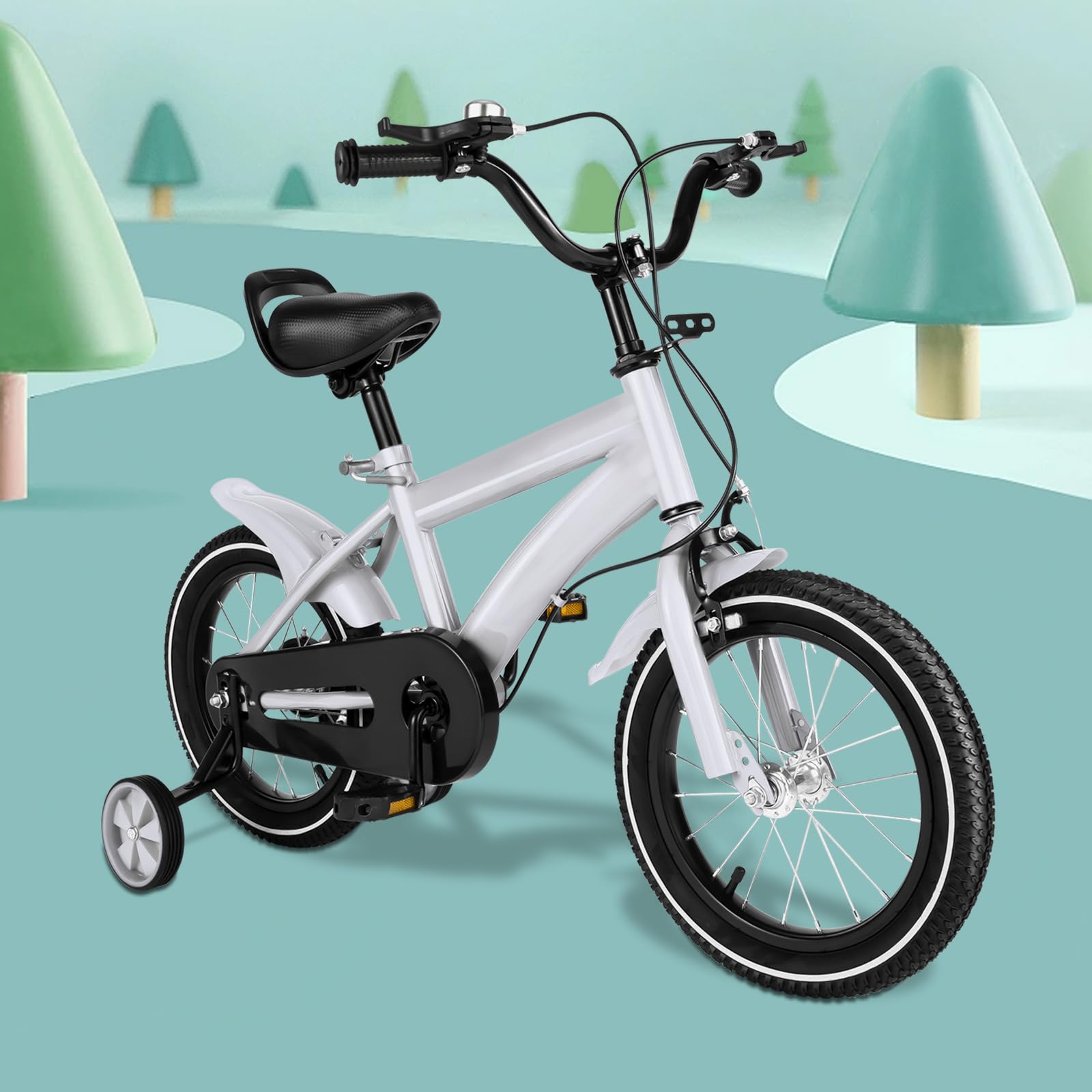 14 Pulgadas Infantil Bicicleta, para niños de 3 a 6 años, Ruedas auxiliares Entrenamiento, Exterior Altura Ajustable, estabilizadores extraíbles, Doble Sistema de frenado