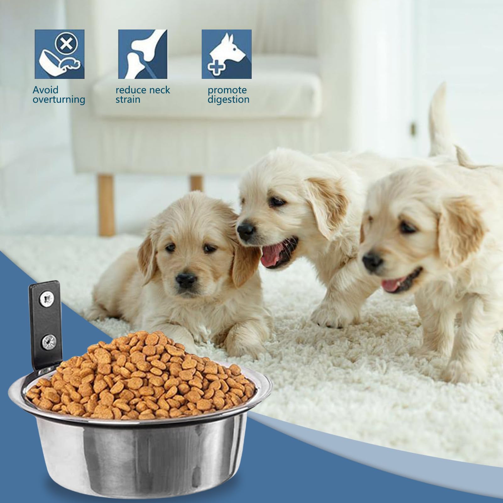 Confezione da 2 ciotole per animali domestici da parete, in acciaio inox, regolabili, per cani e gatti, ciotole rialzate pieghevoli per cibo e acqua per cani, gatti, conigli