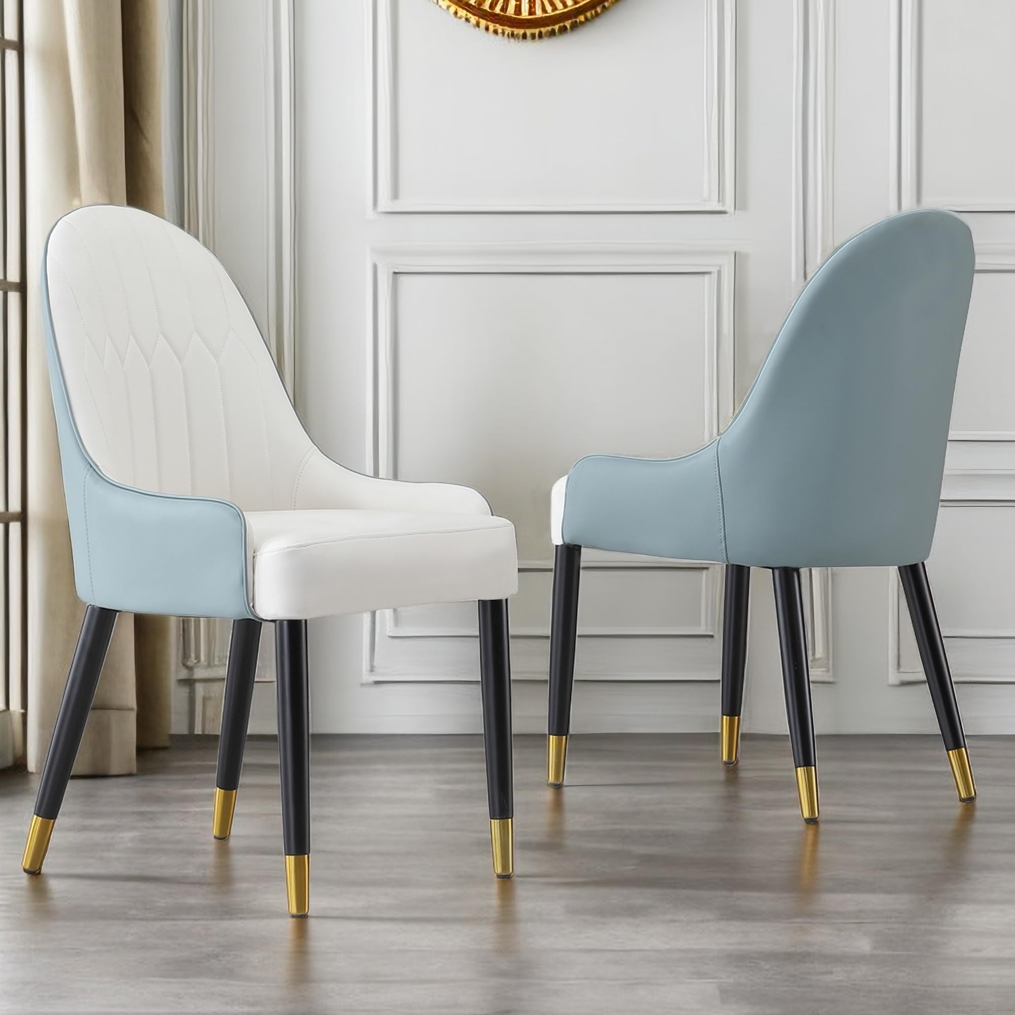 Legendstone Modern Dining Chairs Set of 2, PU Cushion Accent Side Leisure Chairs with Mid Back, Upholstered Kitchen Chairs with Metal Legs for Living