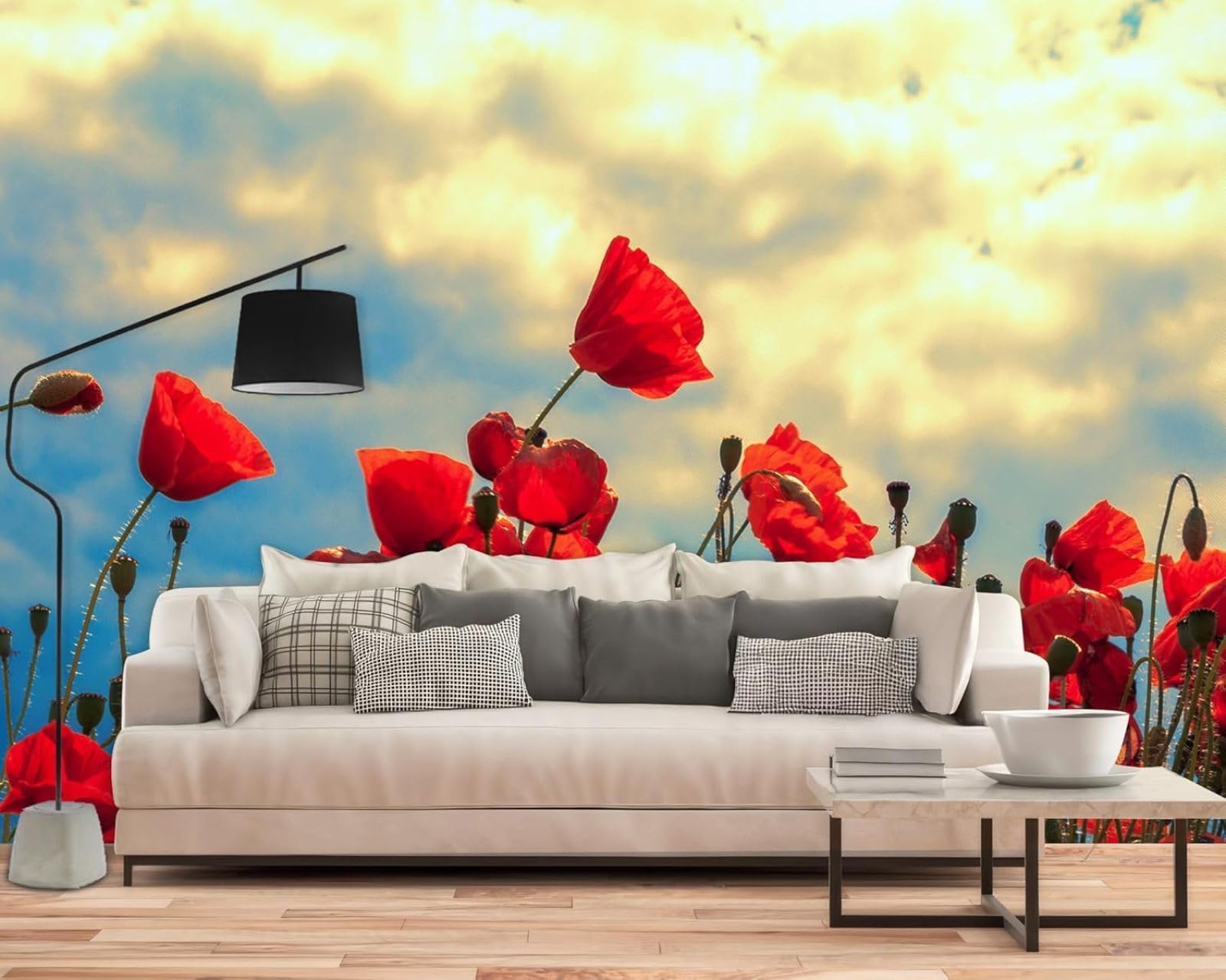hgjdjhnf Photo Wallpaper Red Poppies Field Flowers Sky Non-Woven Modern Living Room Bedroom Children's Room Wall Decoration Motif Wallpaper,200cmx140cm Stickers - Frameless Painting - Poster
