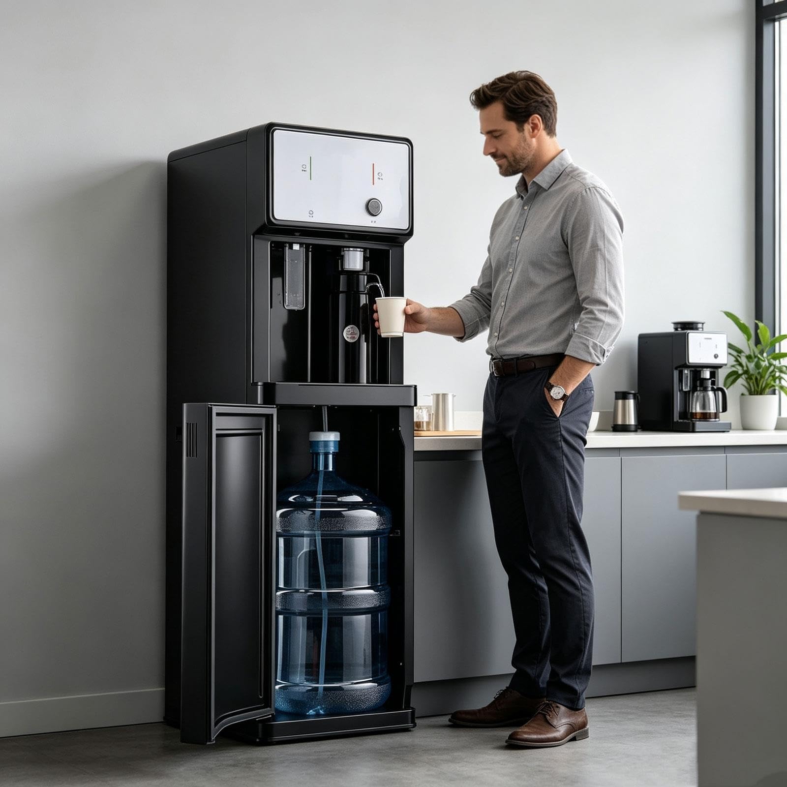 Distributore Acqua a Pavimento Indipendente con Indicatore Livello | Autonomo, controllo visivo della disponibilità, rifornimento semplice, compatibile con grandi contenitori