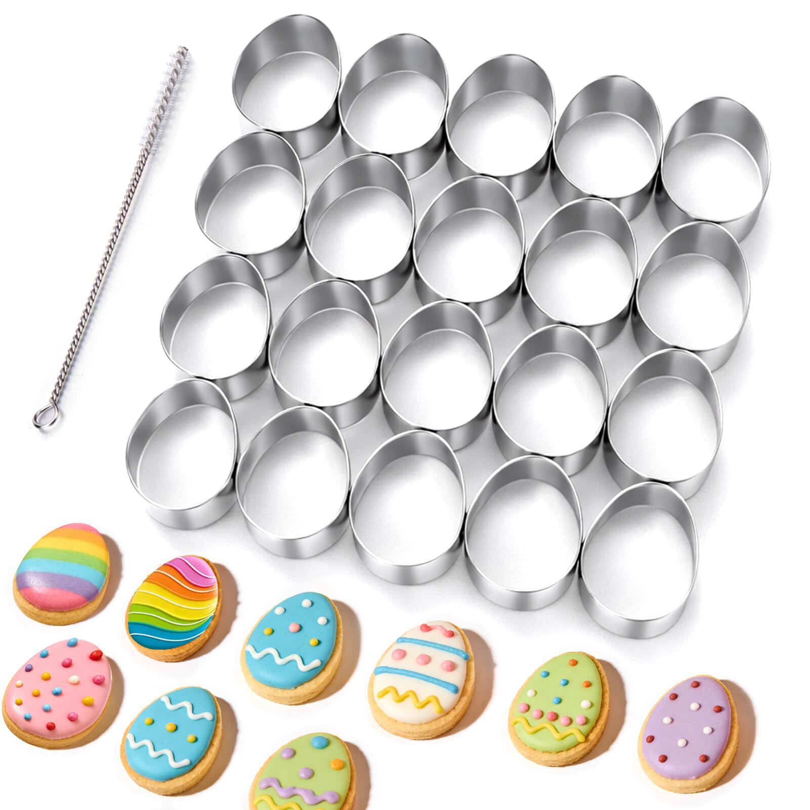 Photo 1 of **MINOR DAMAGE ( 2 BROKEN OFF)** AIERSA Mini Egg Cookie Cutter,Round Small Easter Cookie Cutters,1.2 Inch Tiny Egg Shaped Cracker Cutter,20 Cavity Metal Stainless Steel Easter Cracker Cutters