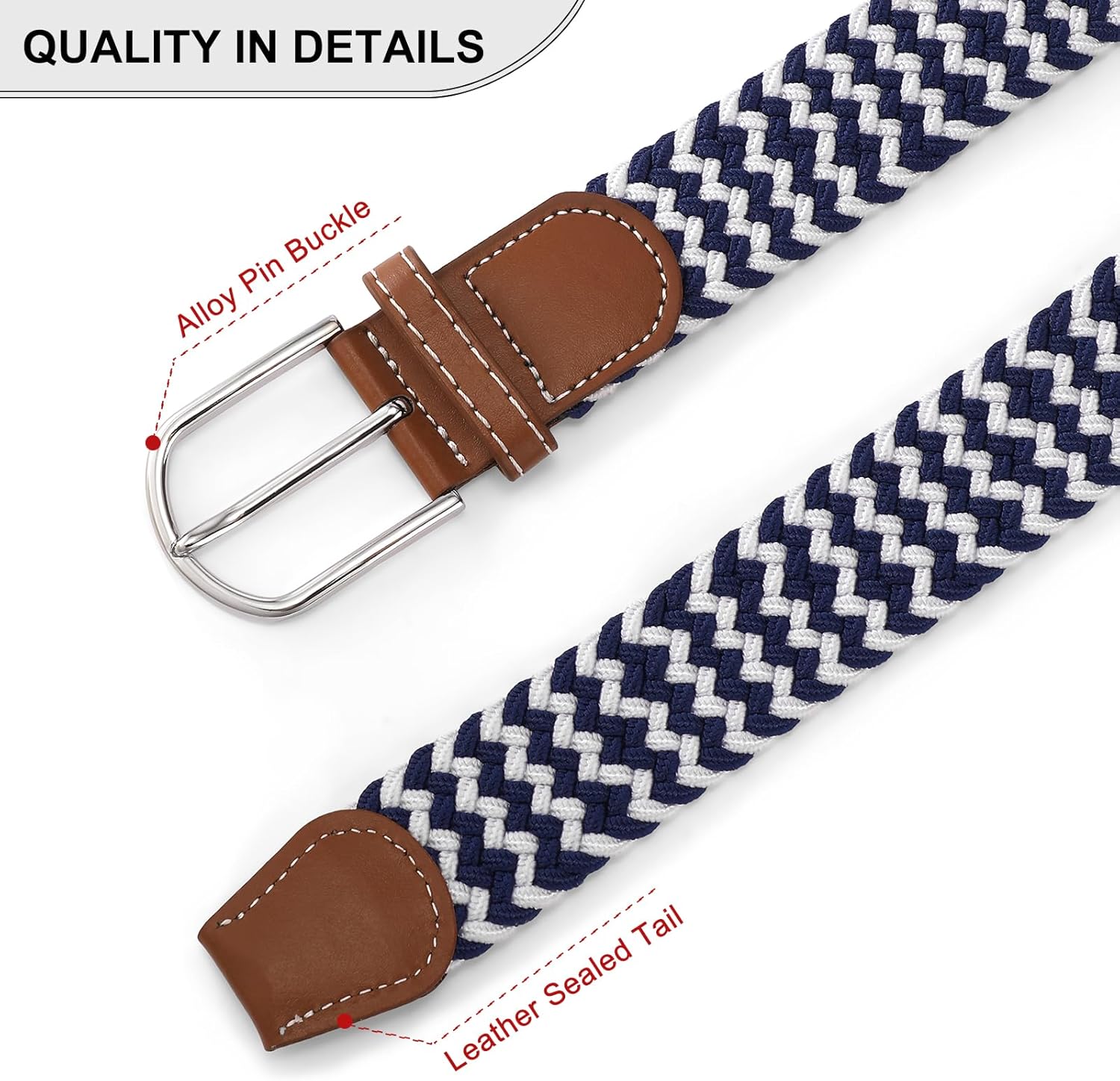 GAEKEAO Elastic Braided Belt for Men 1 3/8" Stretch Woven Belt for Golf Casual Pants Jeans - Black - Image 3