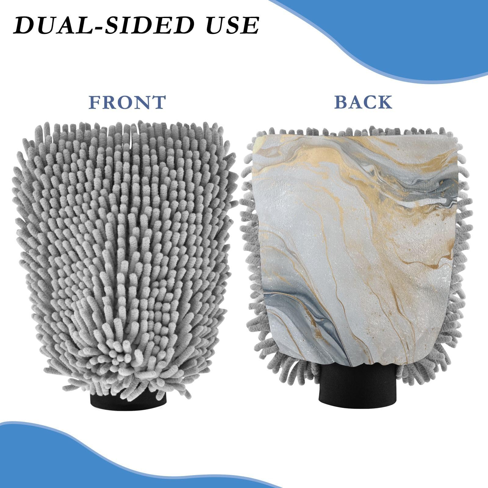 IOACIY Absorbent Microfiber Car Wash Drying Mitts, 2 Pack, Scratch-Free & Lint-Free, Rich Foam, Highly Absorbent, Double Sided, Wash Mitt Perfect for Car Washing, L, Marble Gold White