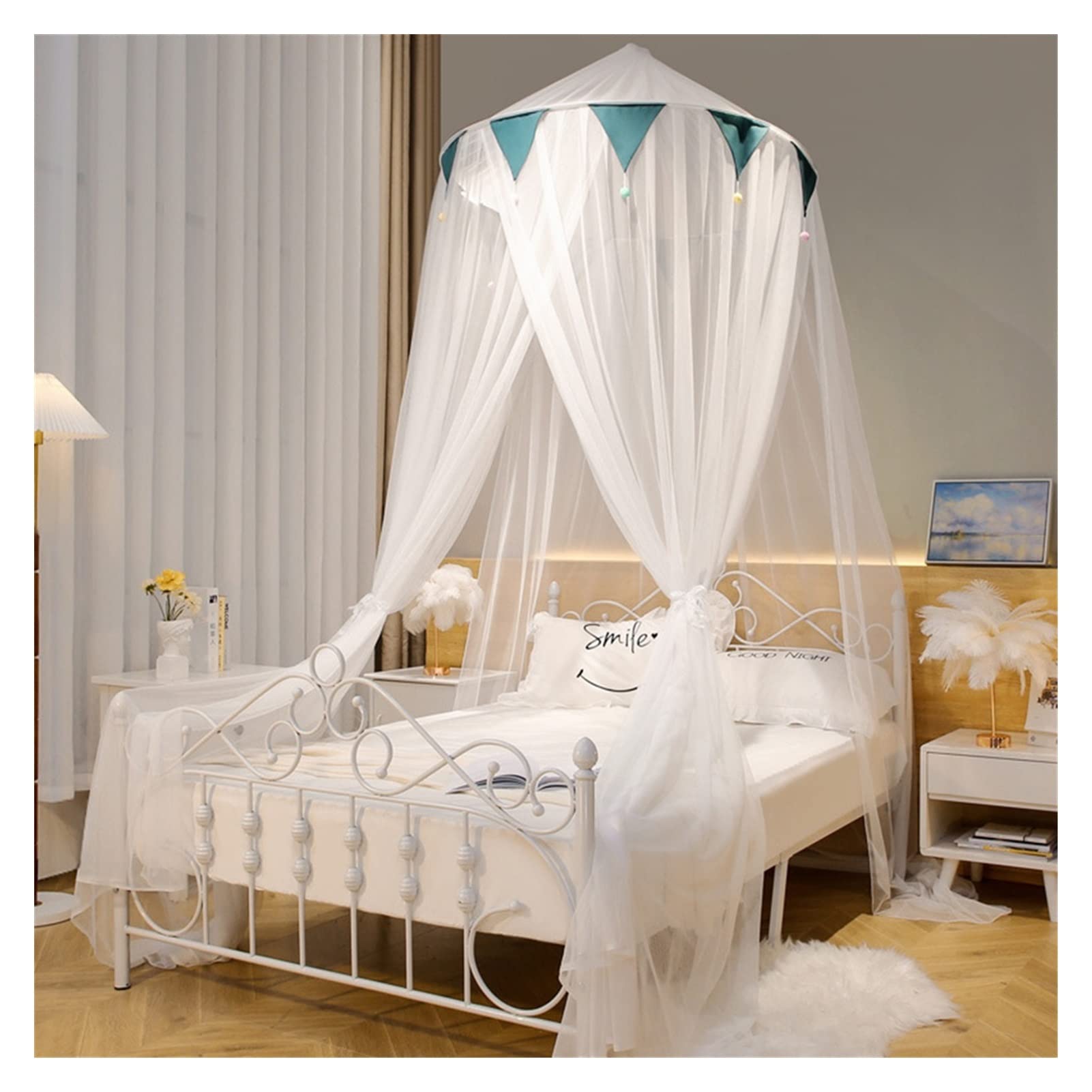 DXTFDHB Bed Canopy Dome Sheer Mesh Bed Curtains - Anti-Mosquito Princess Dome Bedding Net for Twin Full Queen King Size Bed