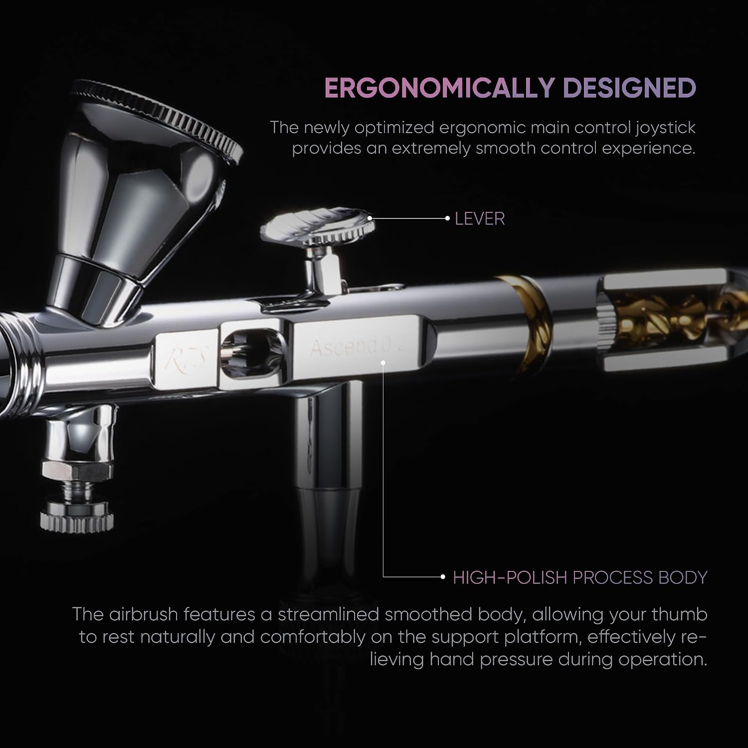 Airbrush 0.2mm, Ultra Fine Detail Airbrush Kit with Front Airflow Adjustment & 3 Sizes Mirror Paint Cups