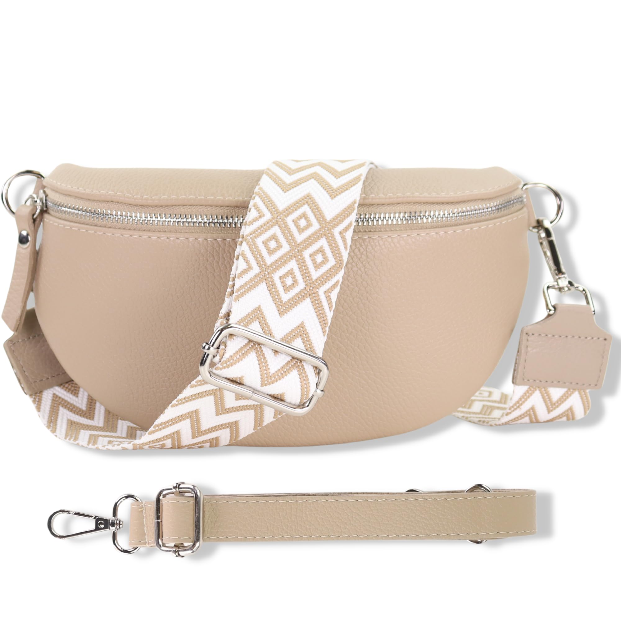 Blade Marsupio da donna in vera pelle, elegante marsupio, da donna, con 2 motivi e pelle staccabili e regolabili, tracolla da donna, tasca sul petto di alta qualità per donne, Beige-2., m, Marsupio