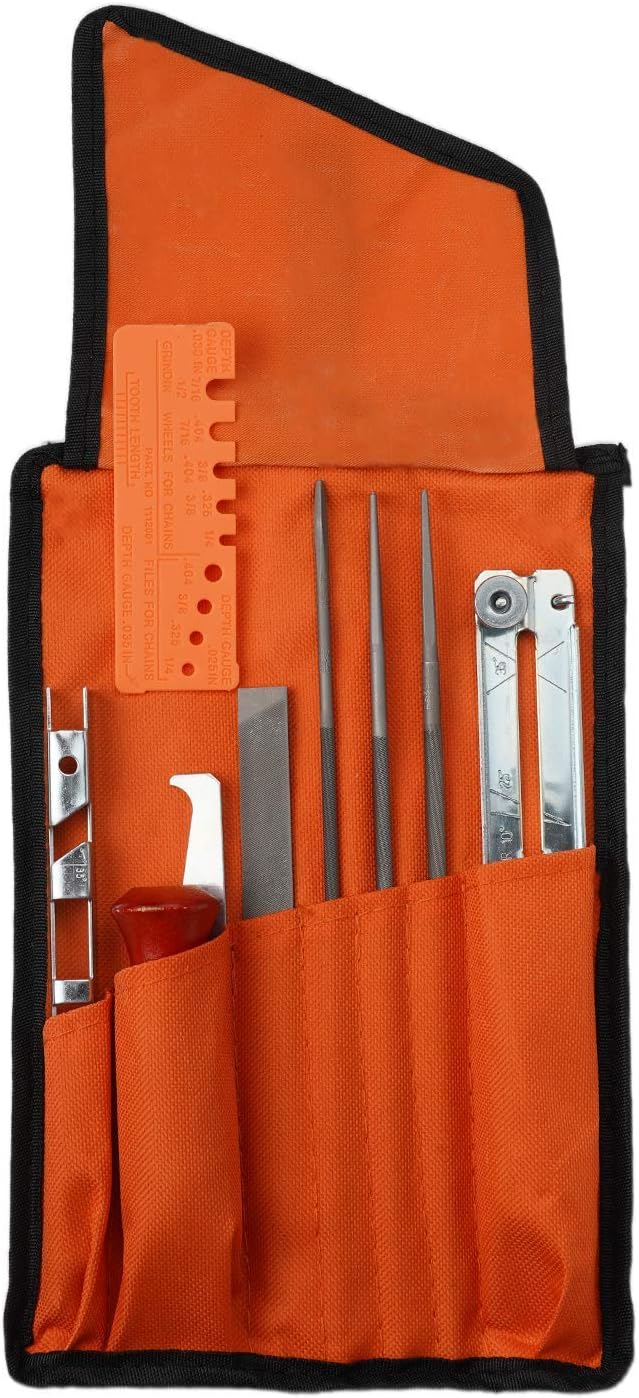 Chainsaw Sharpener File Kit,10 Pcs Chainsaw Sharpener File with 5/32 3/16 7/32 Round Files,Flat File, Depth Gauge, Filing Guide Holder, wood Handle for Sharpening and Filing Chainsaws and Other Blades : Patio, Lawn & Garden