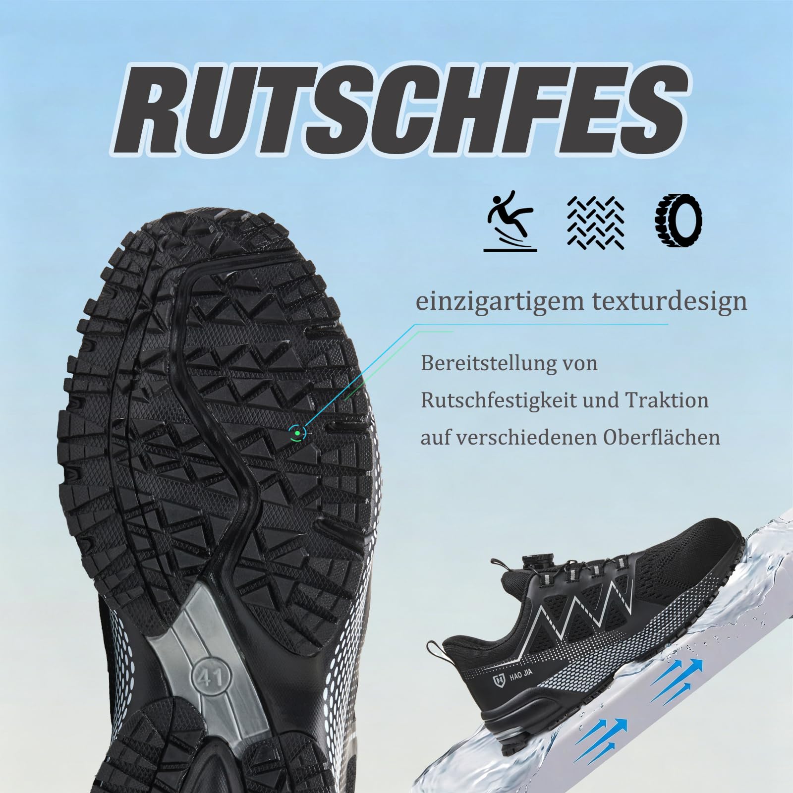 Arbeitsschuhe Herren Damen Sicherheitsschuhe Leicht Sportliche Atmungsaktiv Stahlkappenschuhe mit Schnellverschluss Drehverschluss Schutzschuhe
